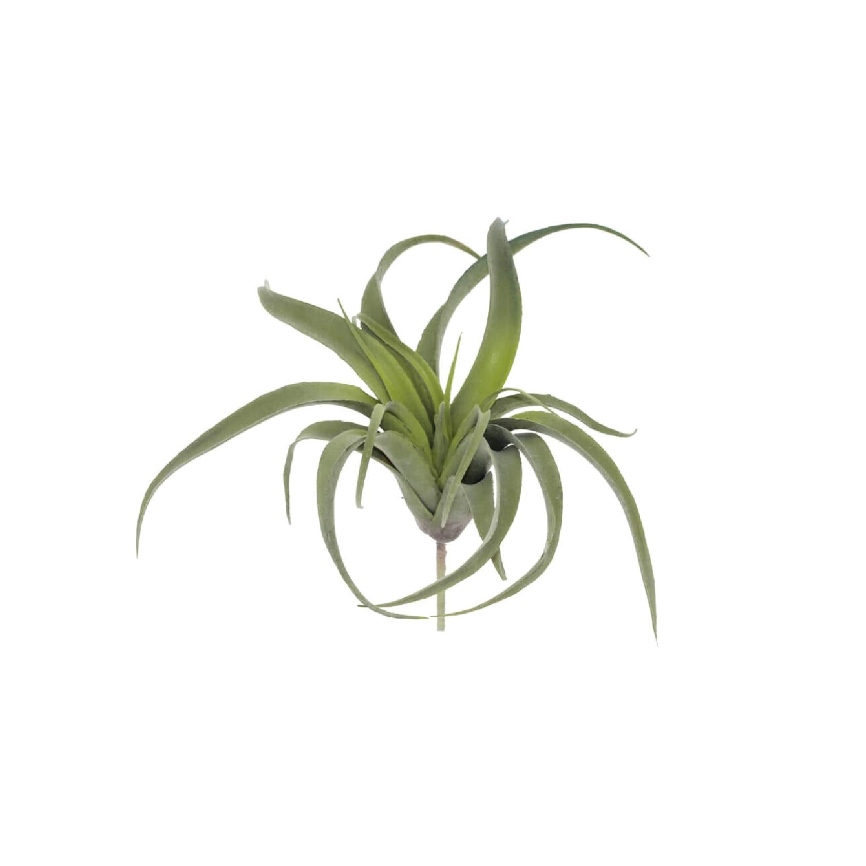 Artificial green air plant stem with curved green leaves & soil-insert pick