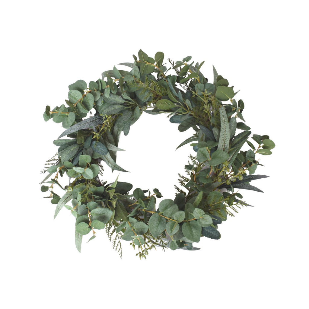 Artificial lush eucalyptus wreath