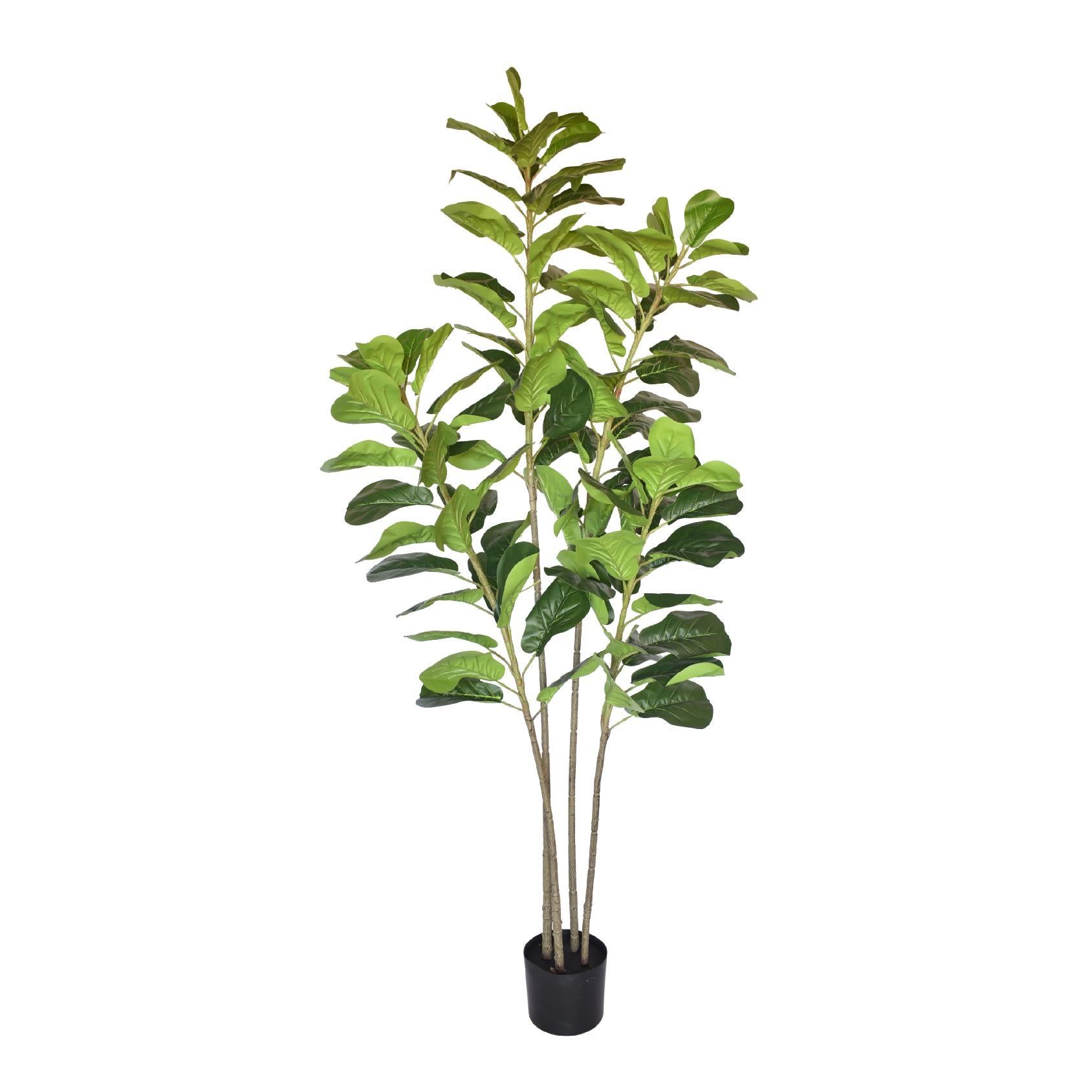 Artificial fiddle leaf fig plant in a black plastic pot