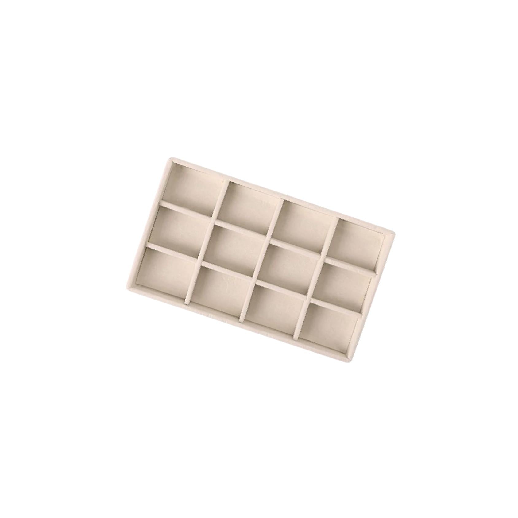 Beige velvet jewellery tray with 12 compartments