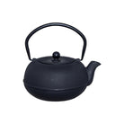 Black cast iron teapot with stainless steel infuser