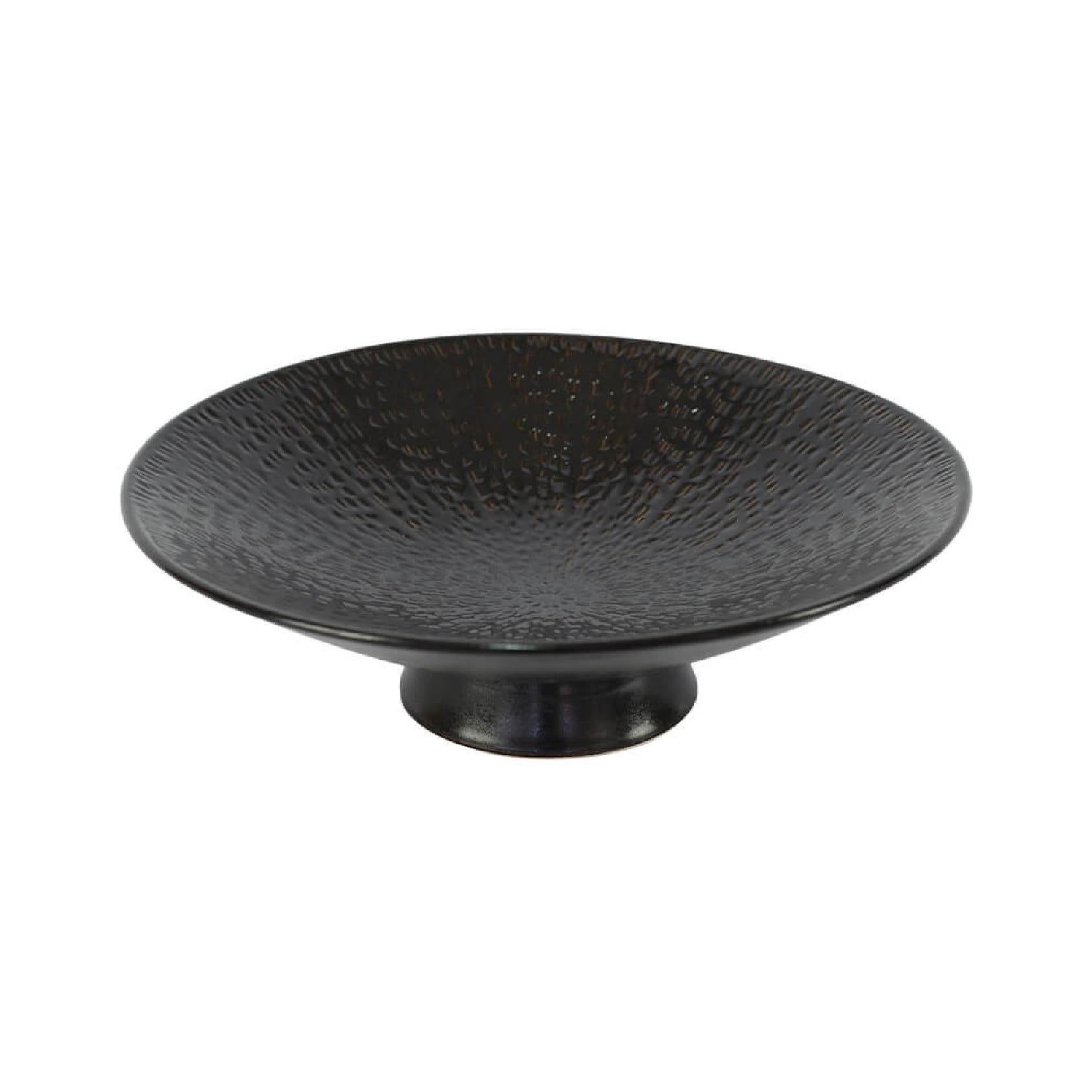 Black textured ceramic footed bowl