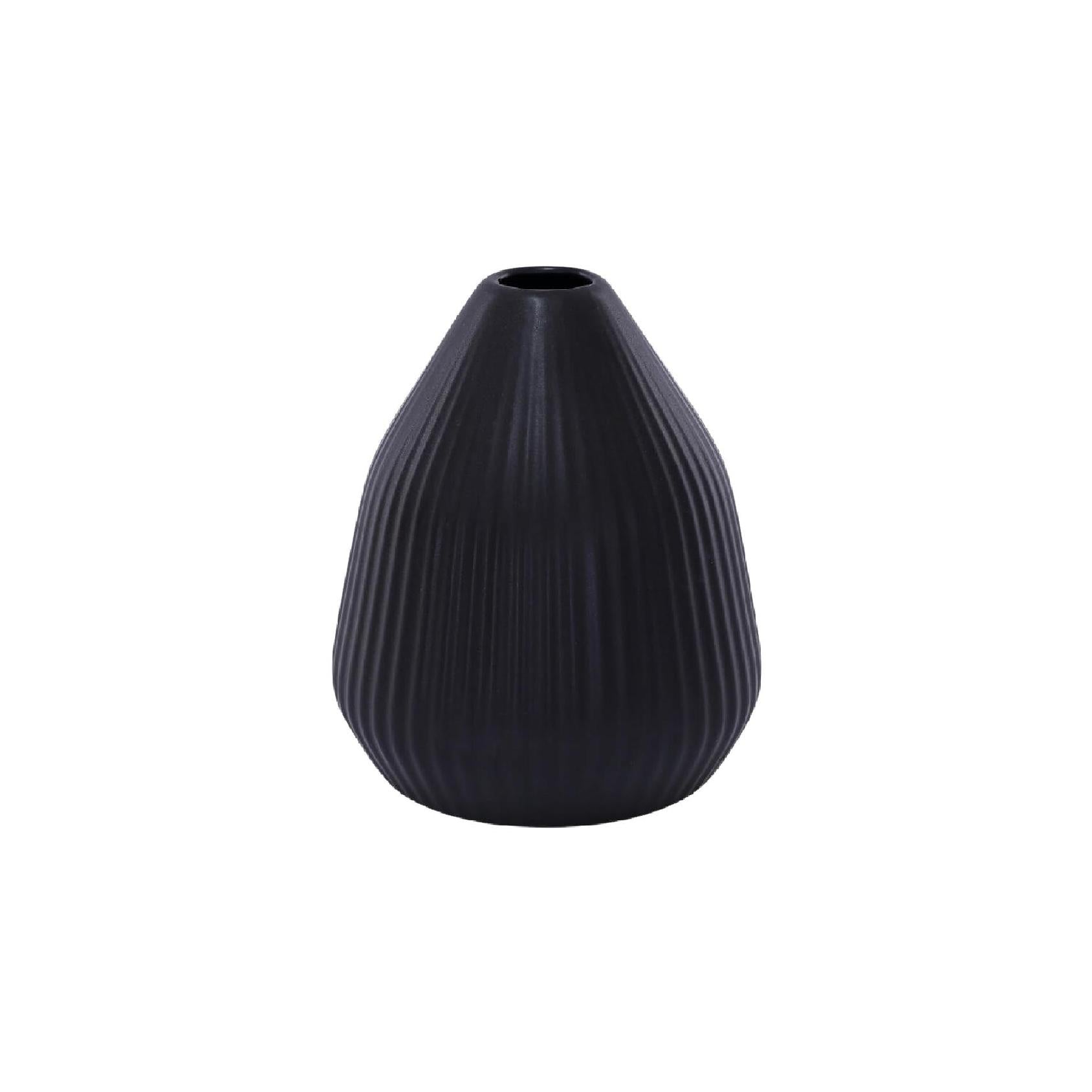 Black ribbed ceramic vase