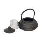 Black and gold cast iron teapot with stainless steel infuser