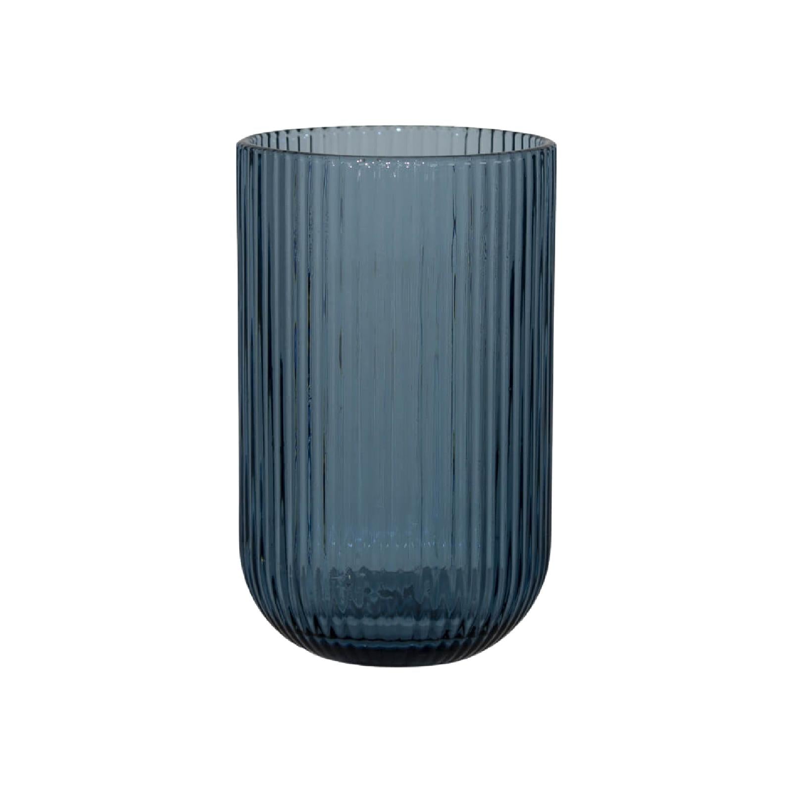 Blue ribbed glass hi-ball
