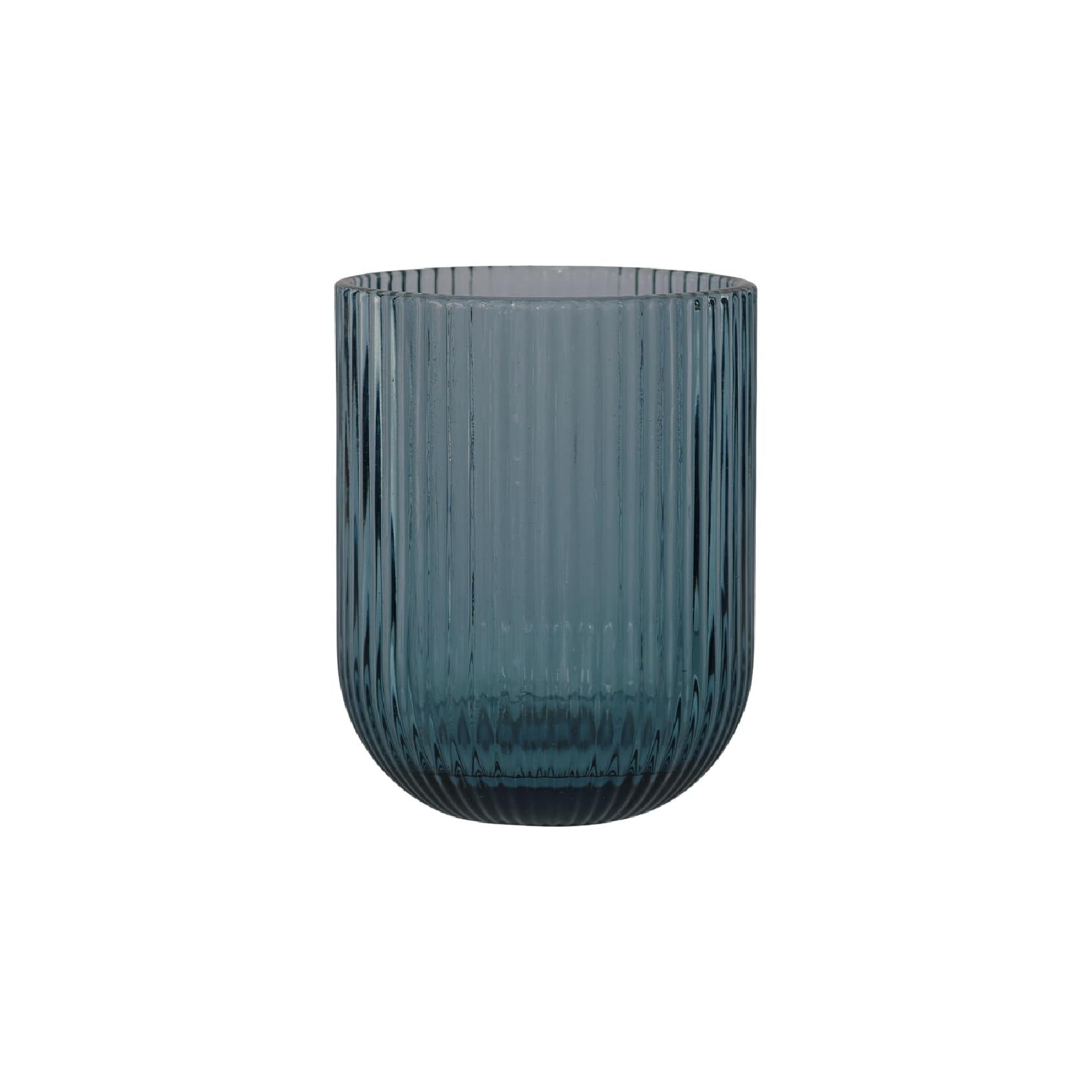 Blue ribbed glass tumbler