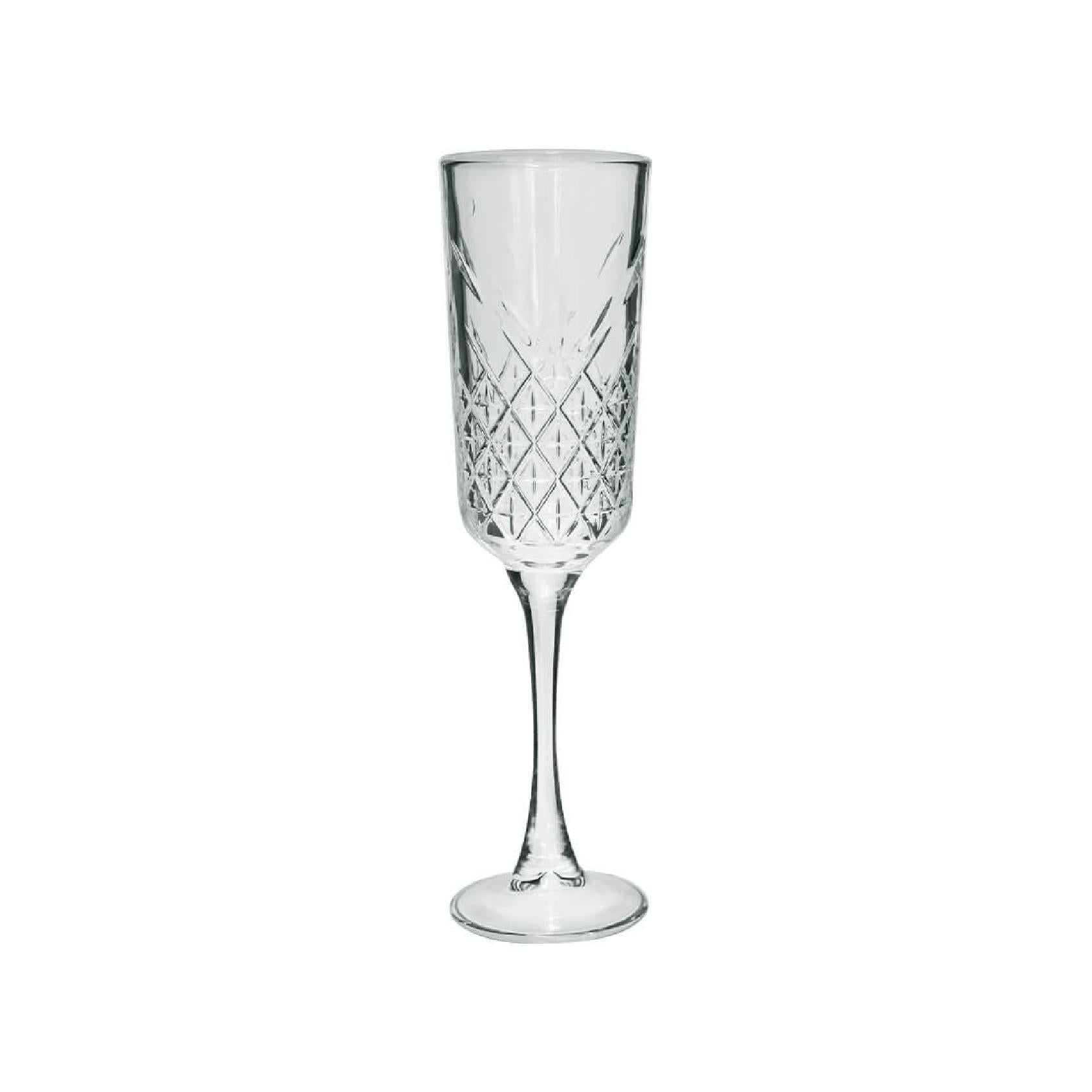 Classic glass champagne flute with a diamond pattern