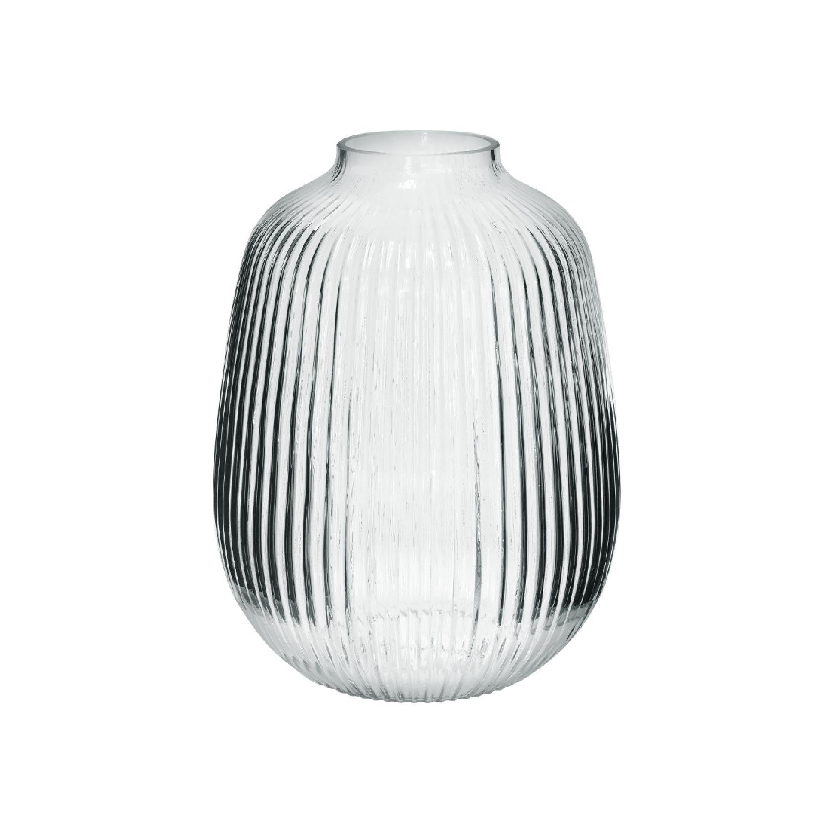 Clear fluted glass vase with vertical ribbing