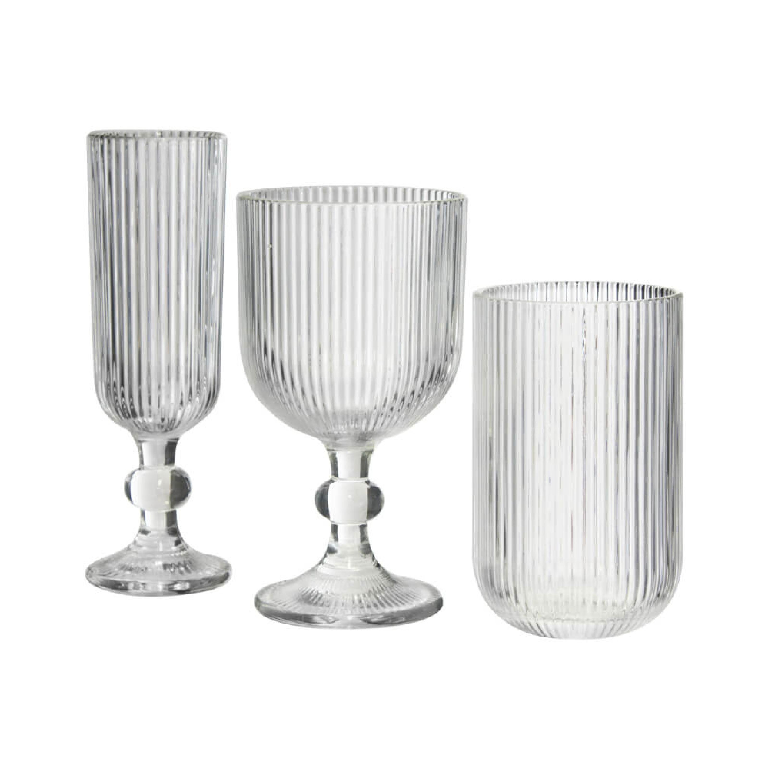 Clear ribbed glass drinkware