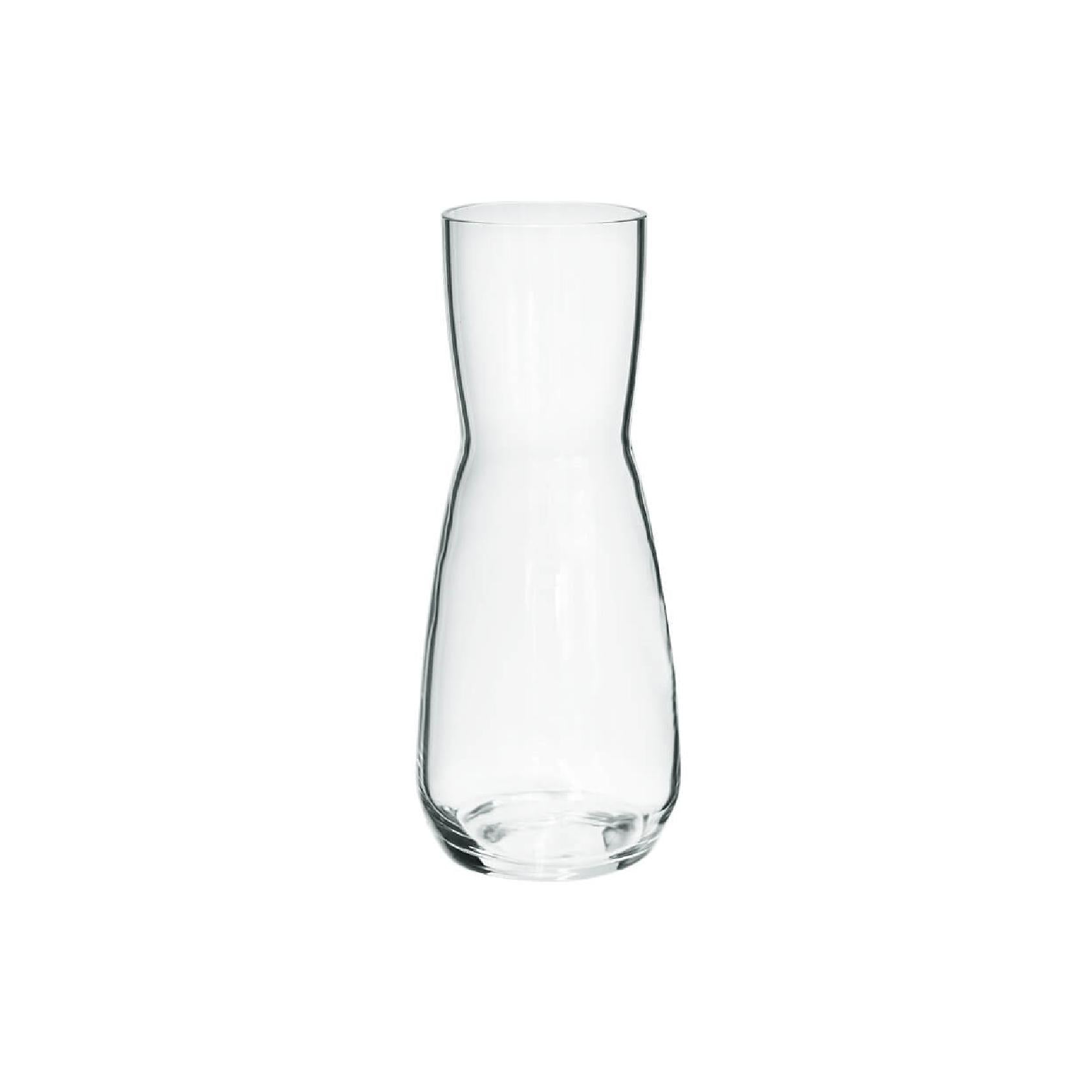 Clear glass carafe with tapered waist and rounded base