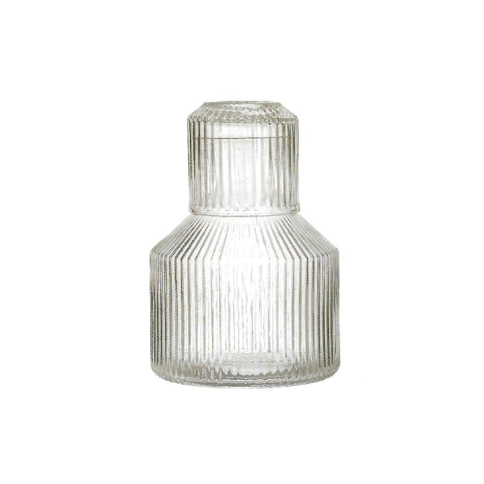 Ribbed glass carafe and tumbler