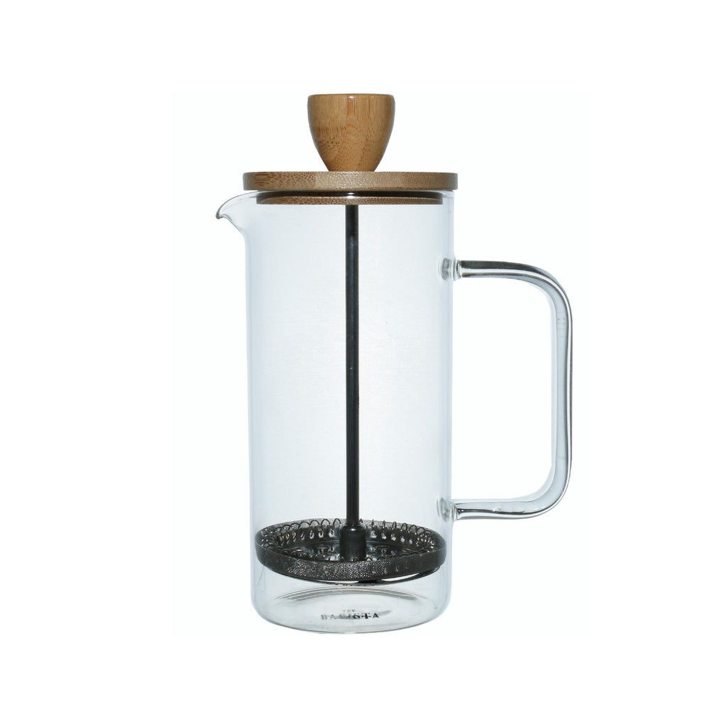 Glass coffee plunger with bamboo lid