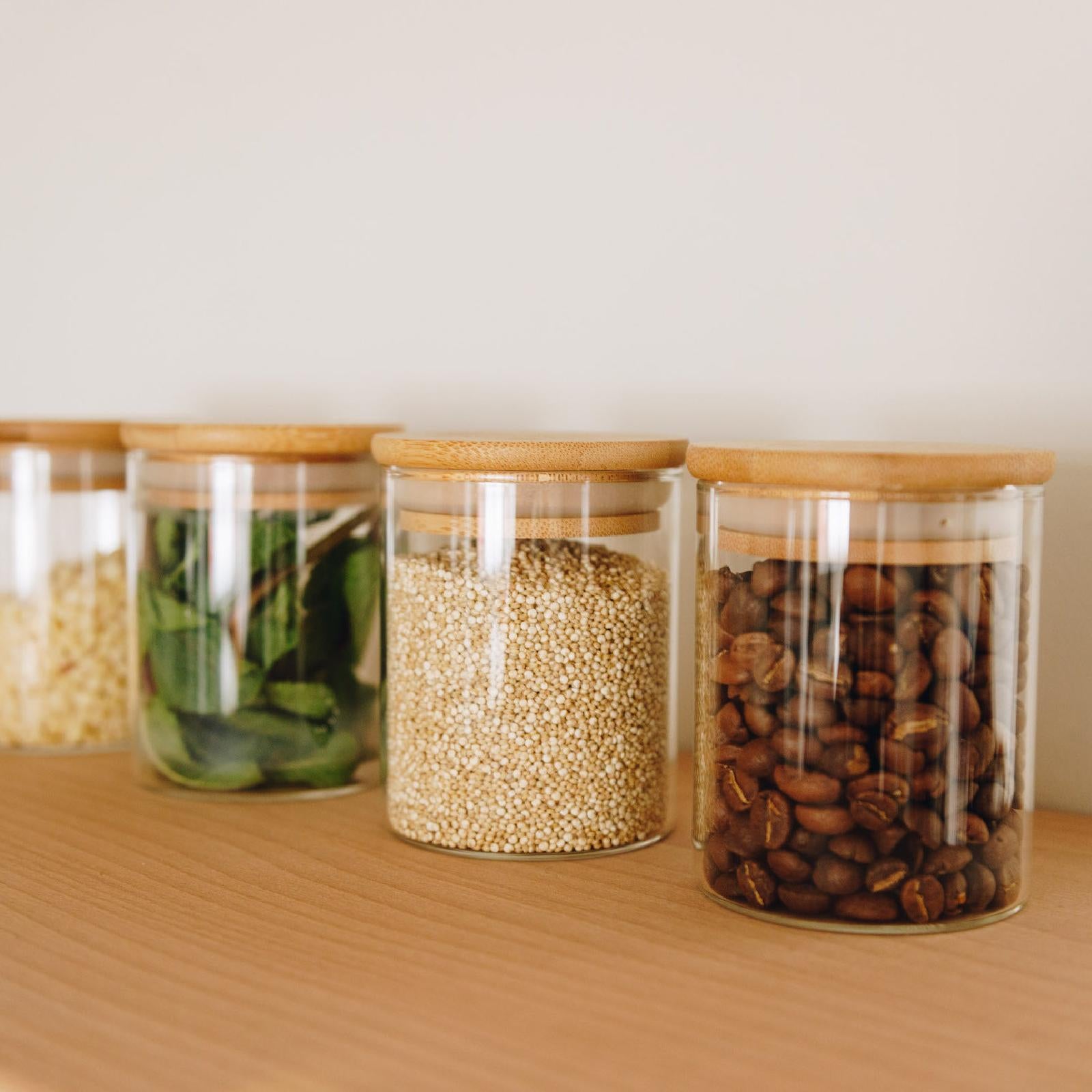 Range of glass jars with bamboo lids