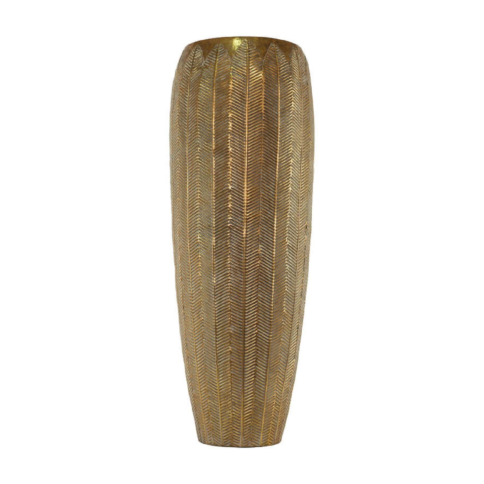 Large gold metal planter with textured pattern