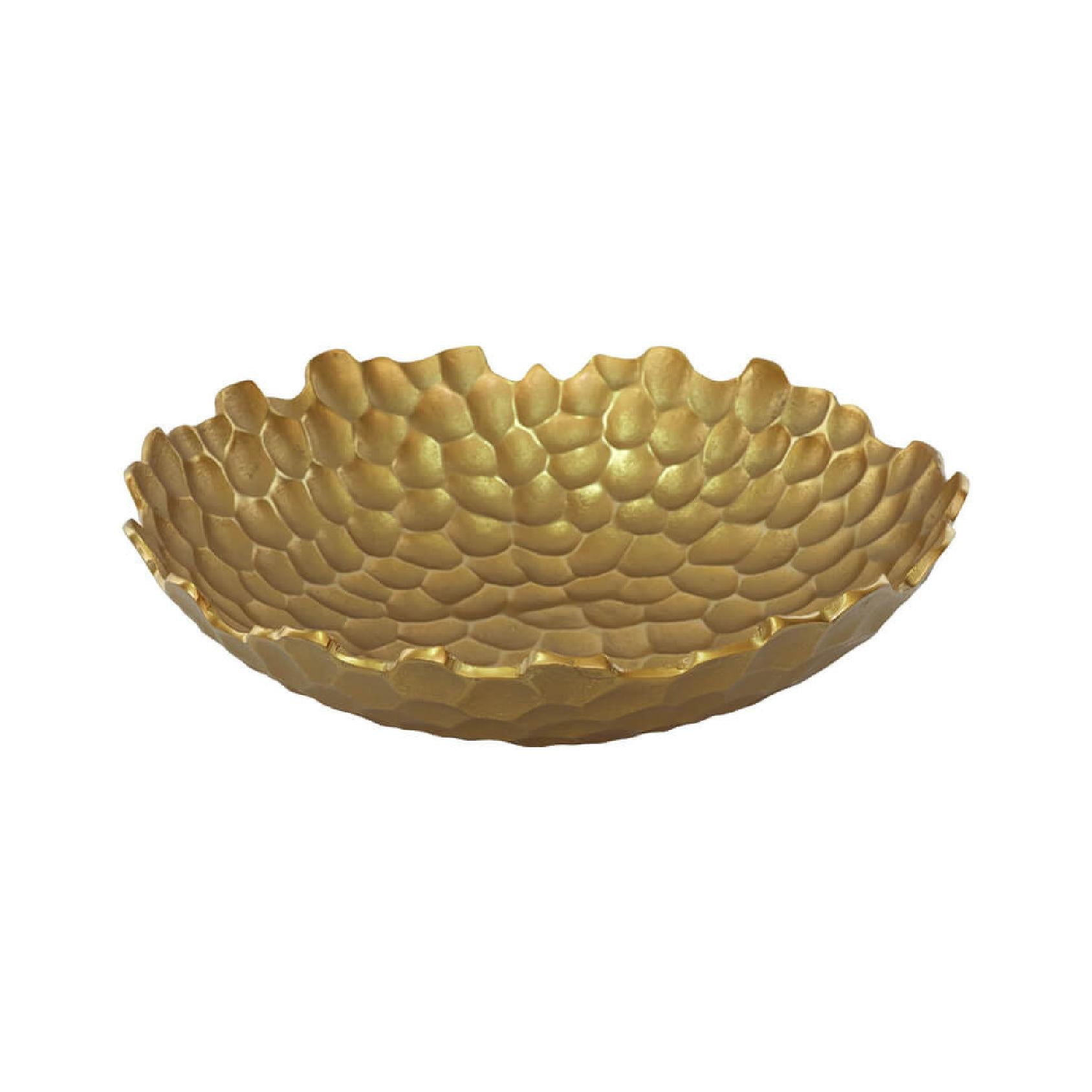 Gold metal bowl with textured honeycomb design