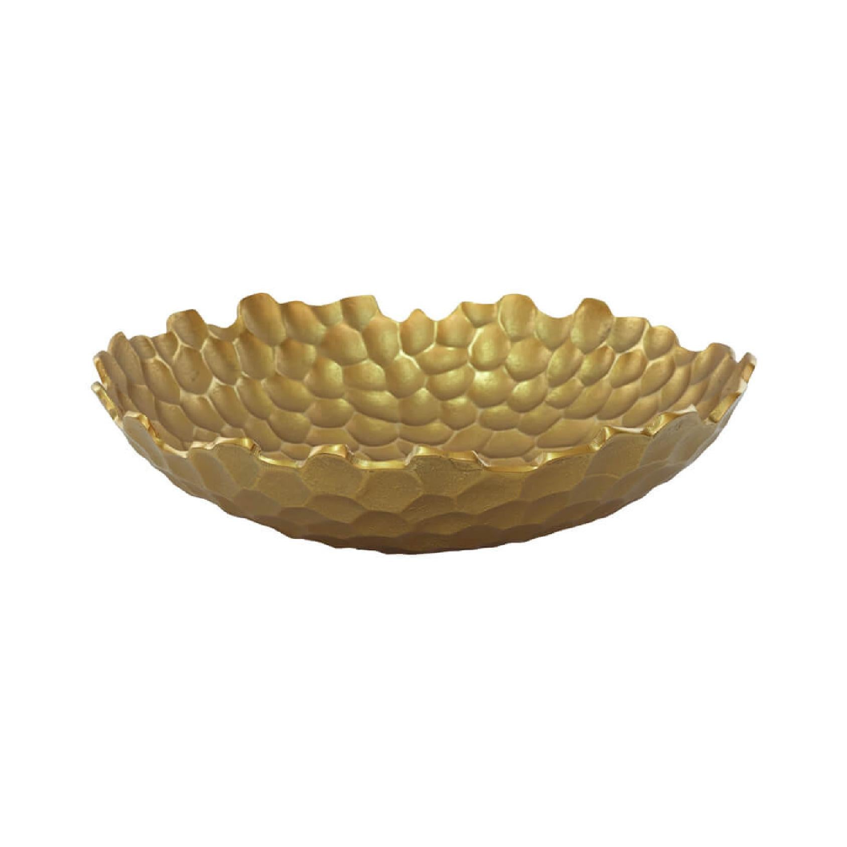 Gold metal bowl with textured honeycomb design