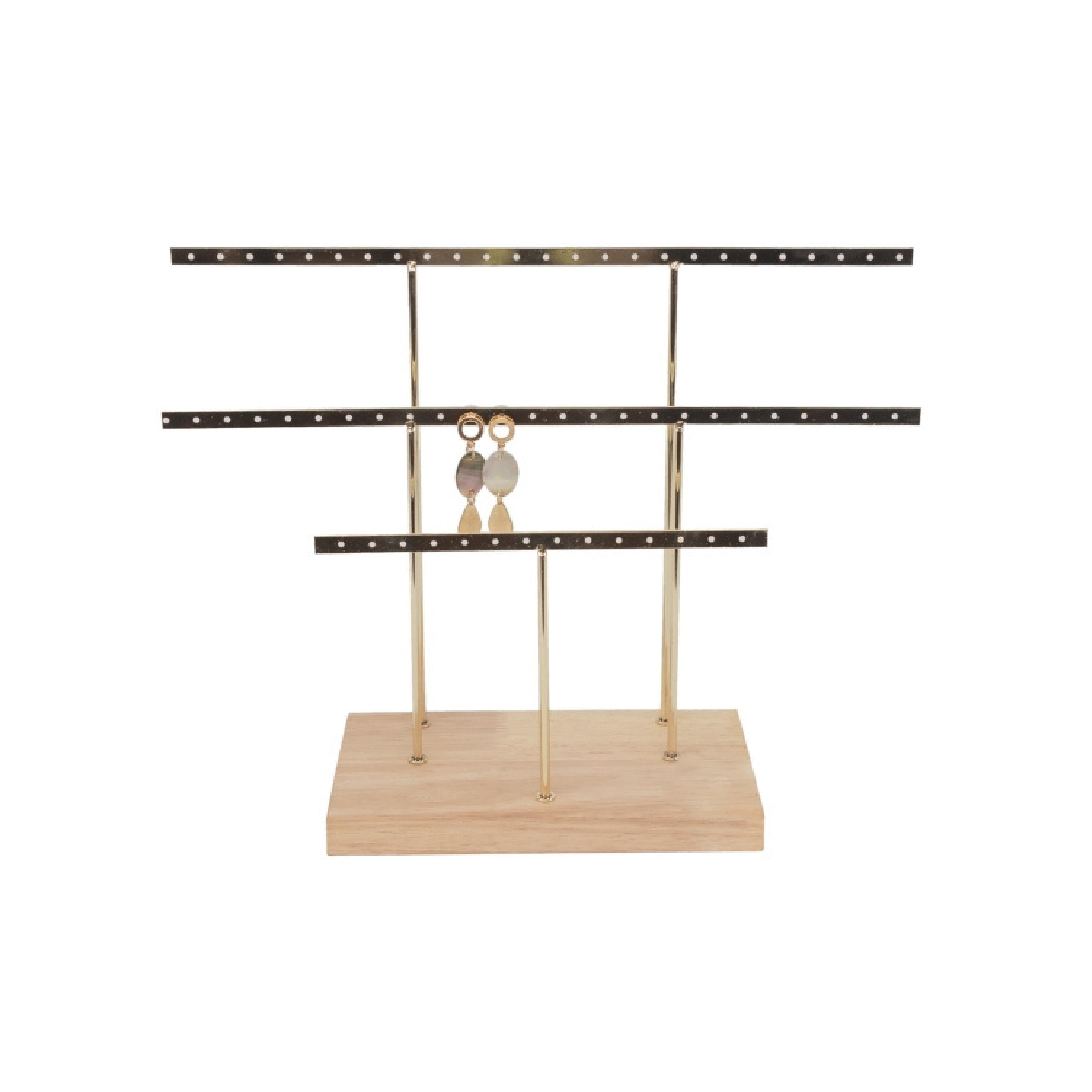 Gold and natural wood earring holder