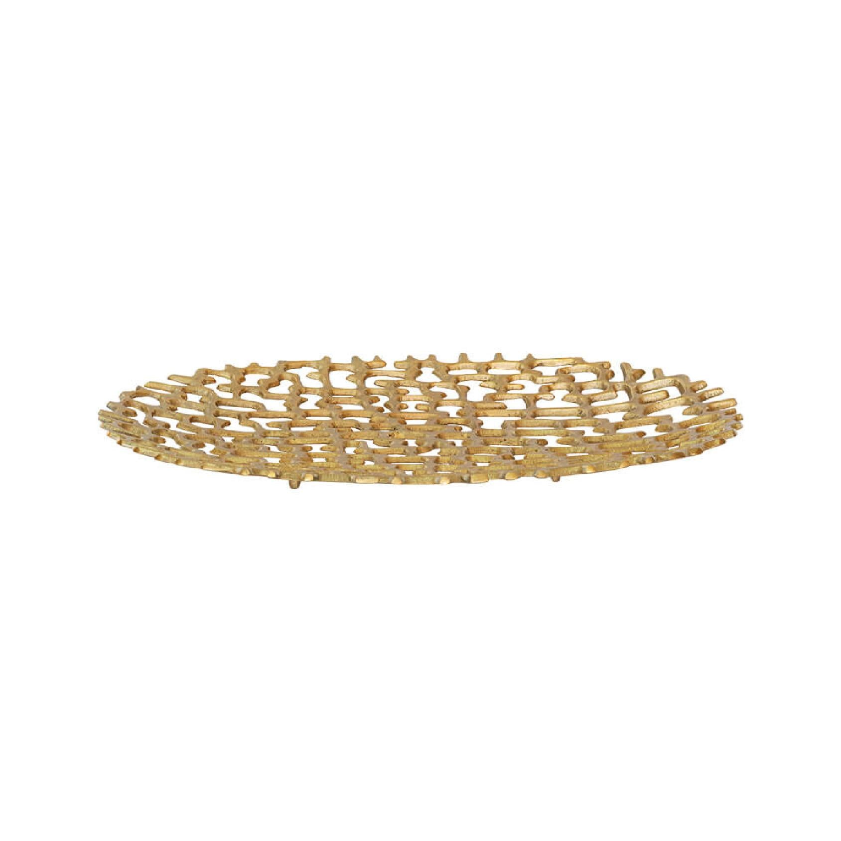 Decorative gold oval tray with sculptural lattice pattern