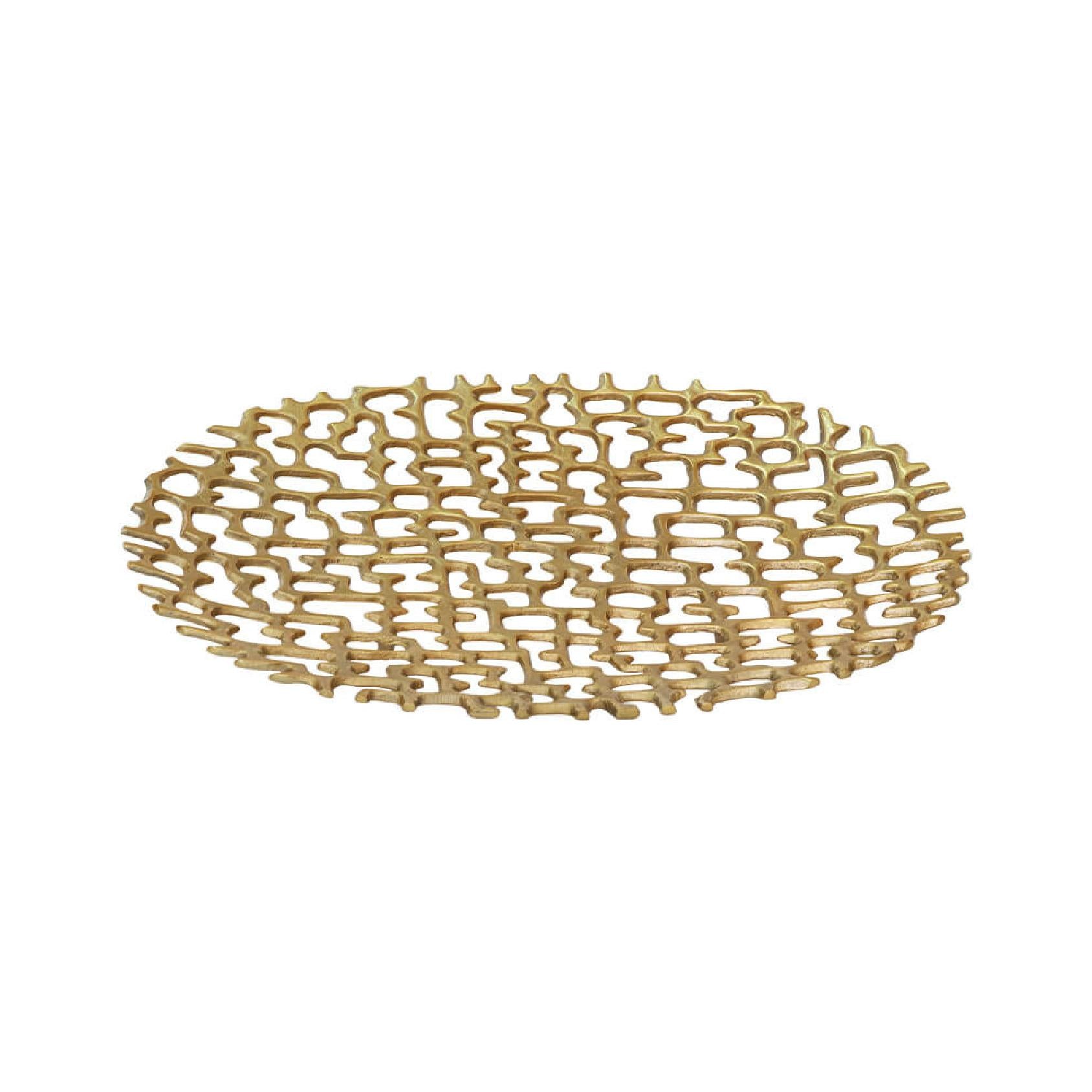Decorative gold oval tray with sculptural lattice pattern