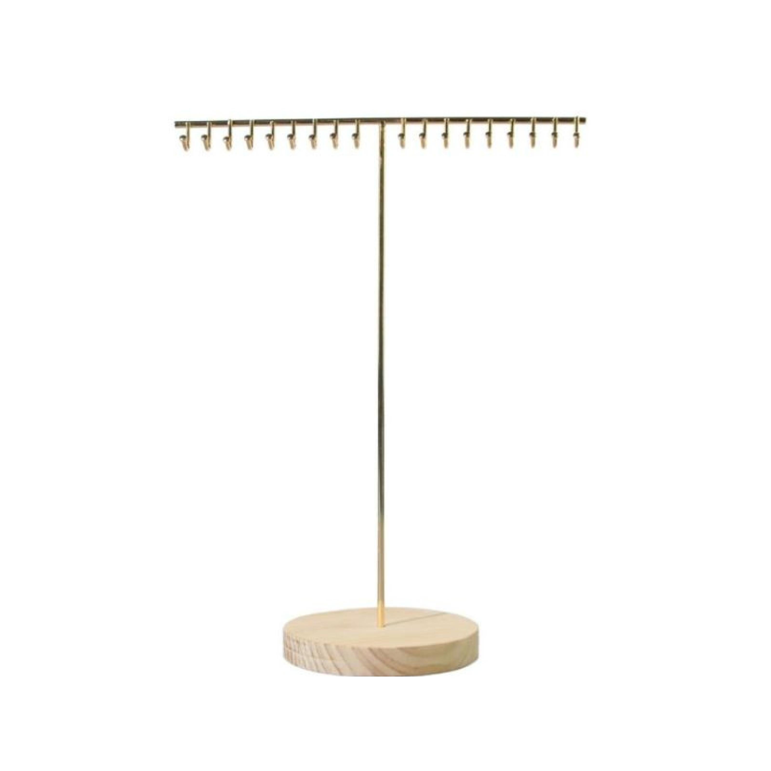 Gold metal and natural wood necklace holder with hooks