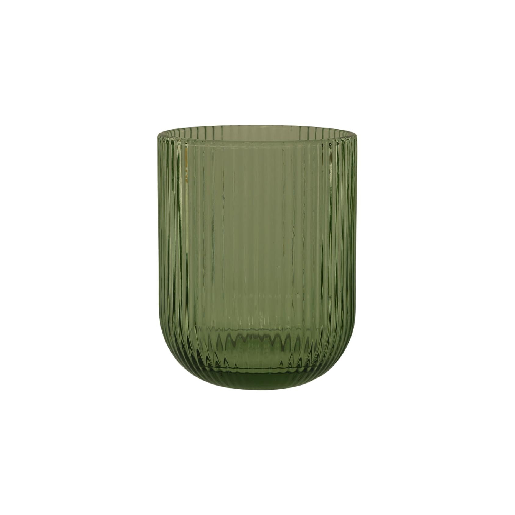 Green ribbed glass tumbler