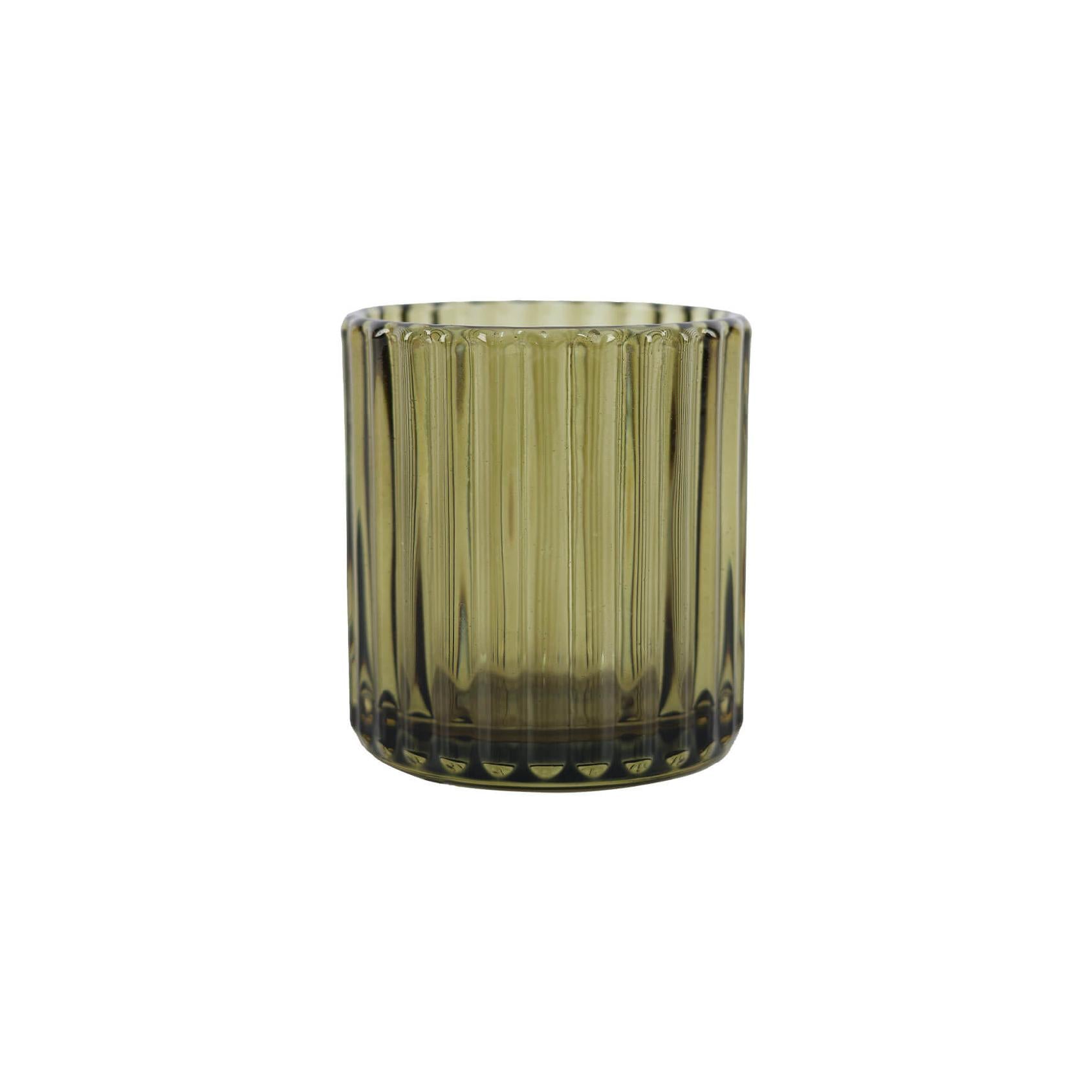 Green ribbed glass votive