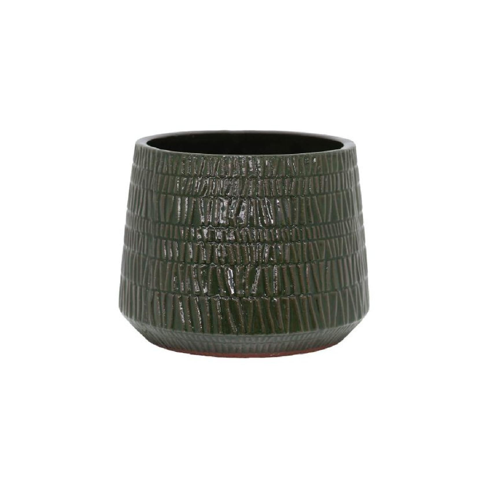 Textured green ceramic pot