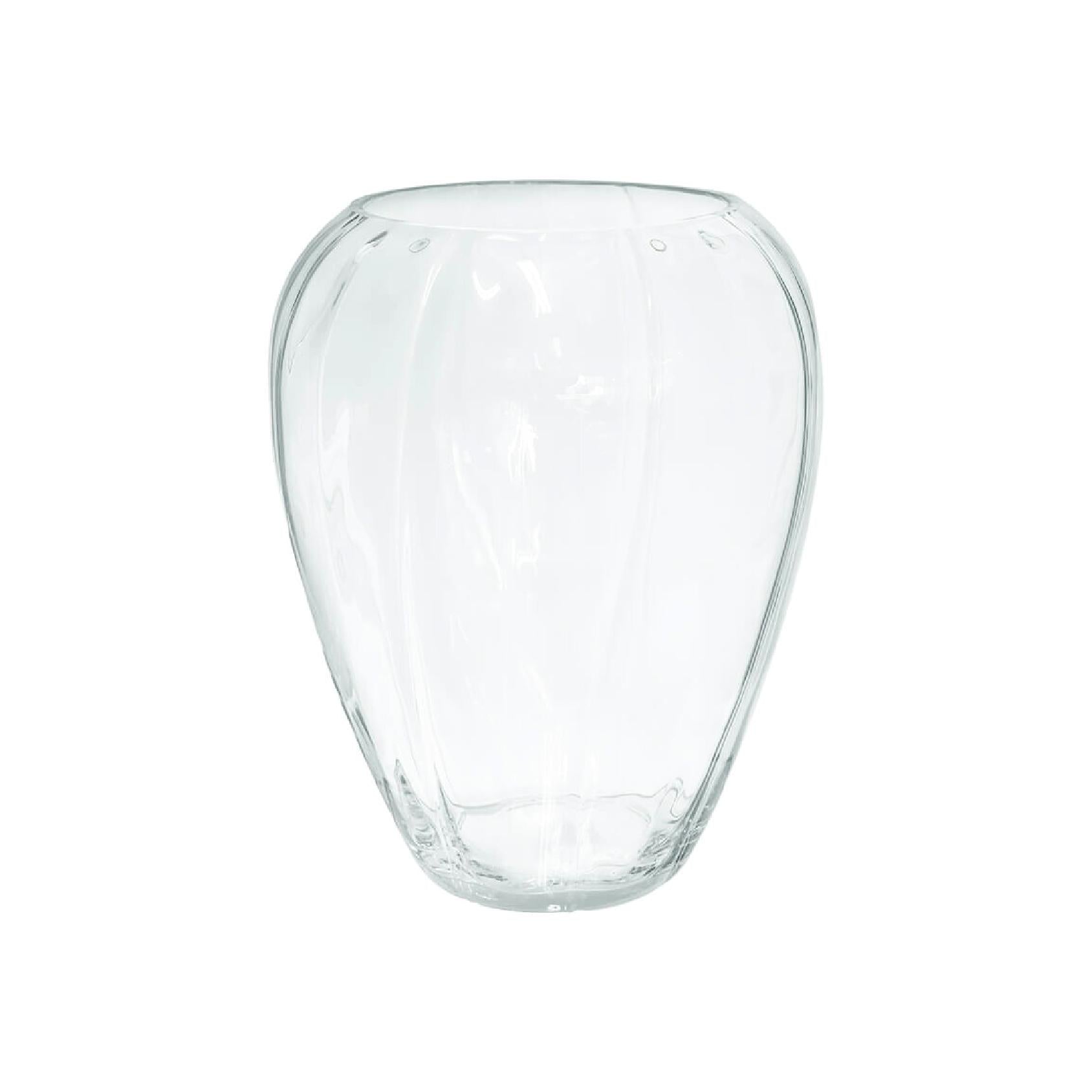 Clear glass vase with rounded curves & a sculptural silhouette