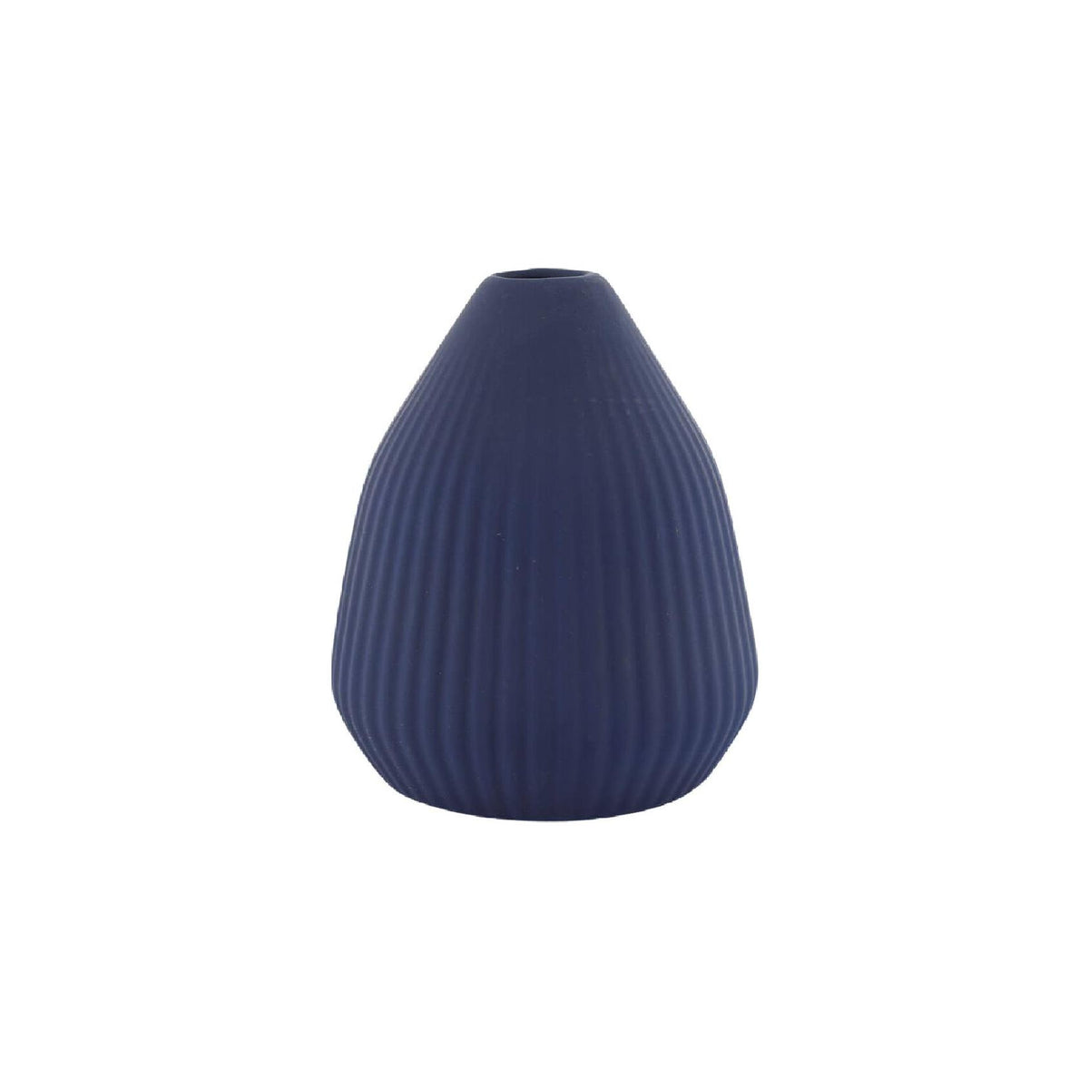 Navy ribbed ceramic vase