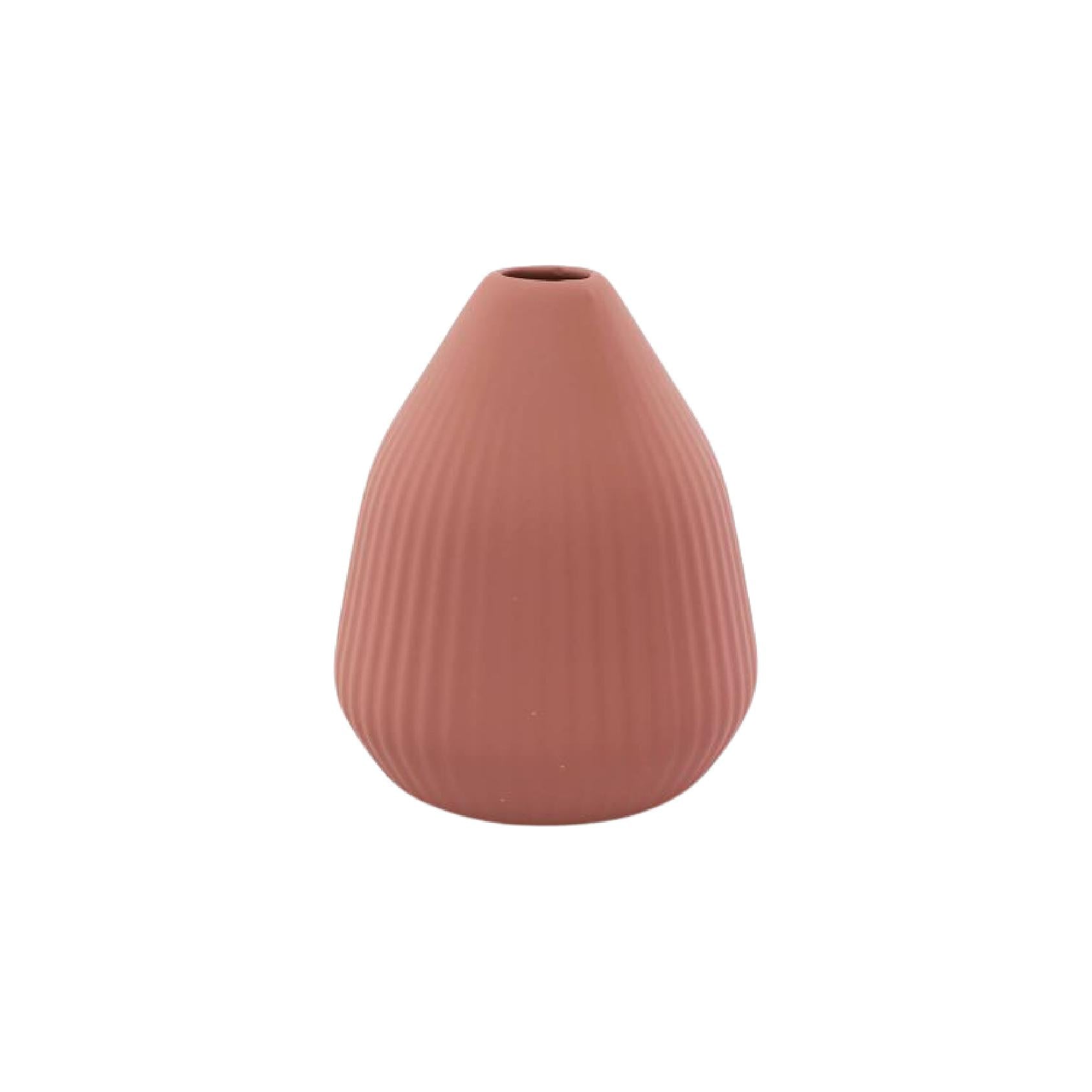 Pink ribbed ceramic vase