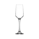 Clear glass champagne flute with long stem
