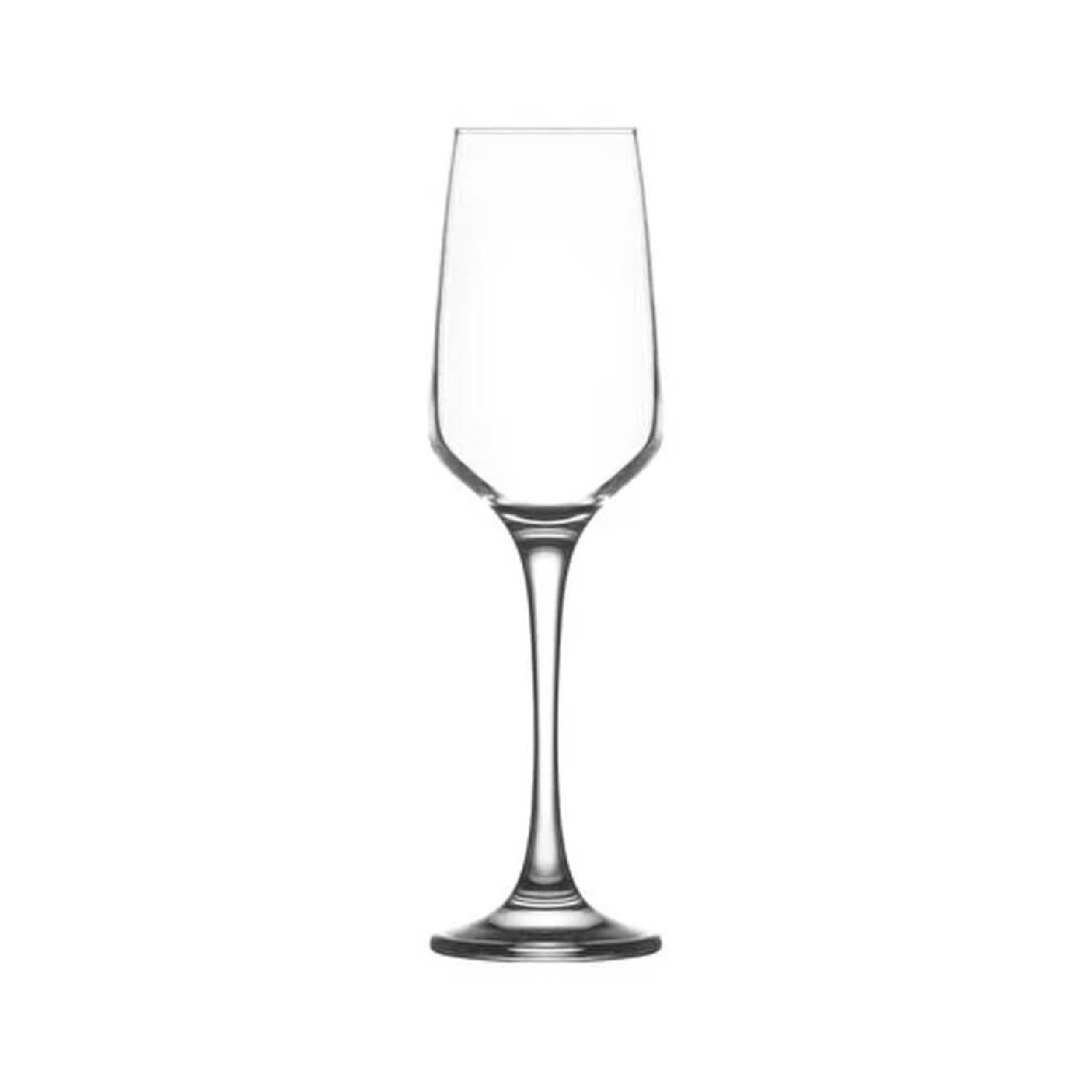 Clear glass champagne flute with long stem