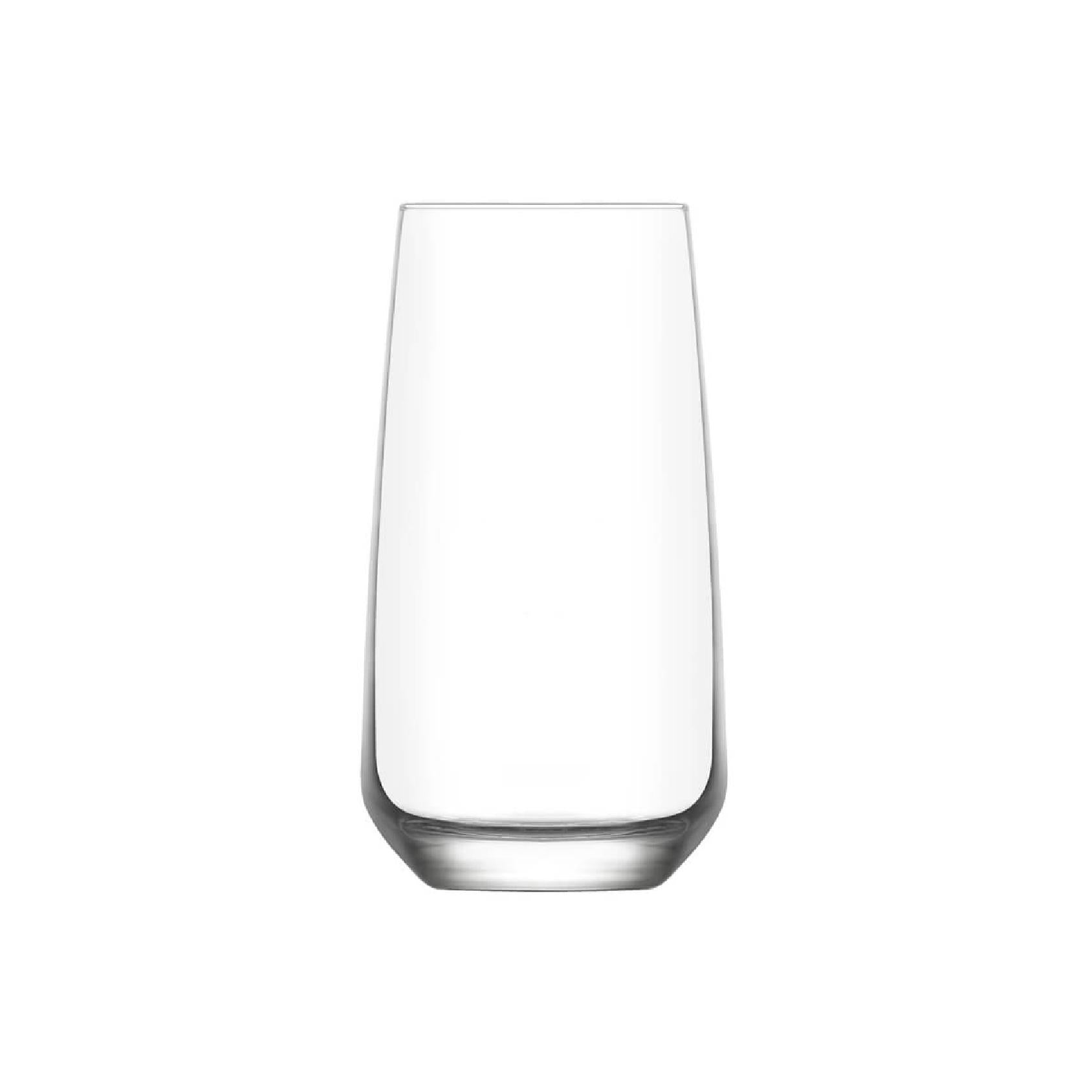 Clear hi-ball glass with slim profile and weighted base