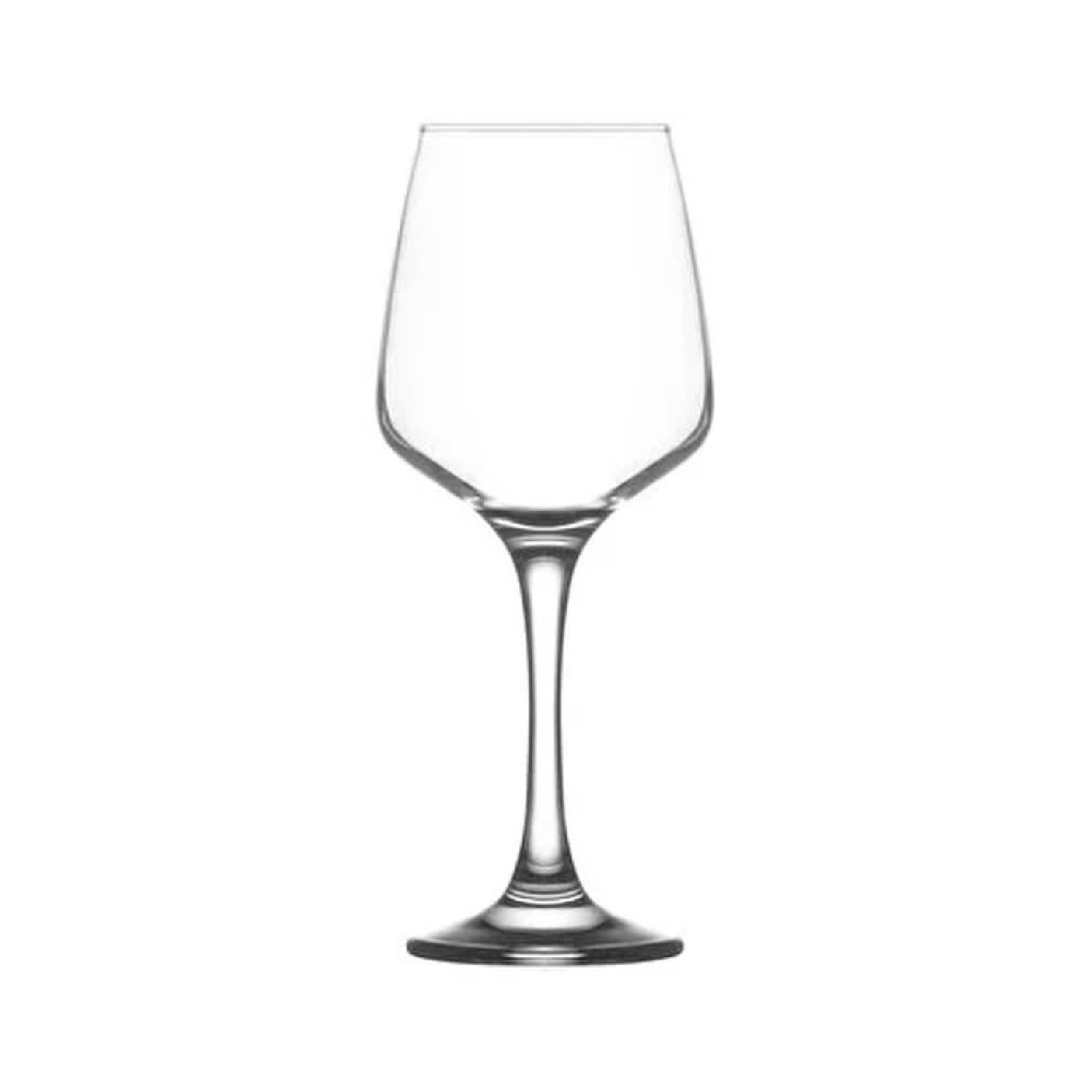 Clear wine glass with slim stem and tapered bowl
