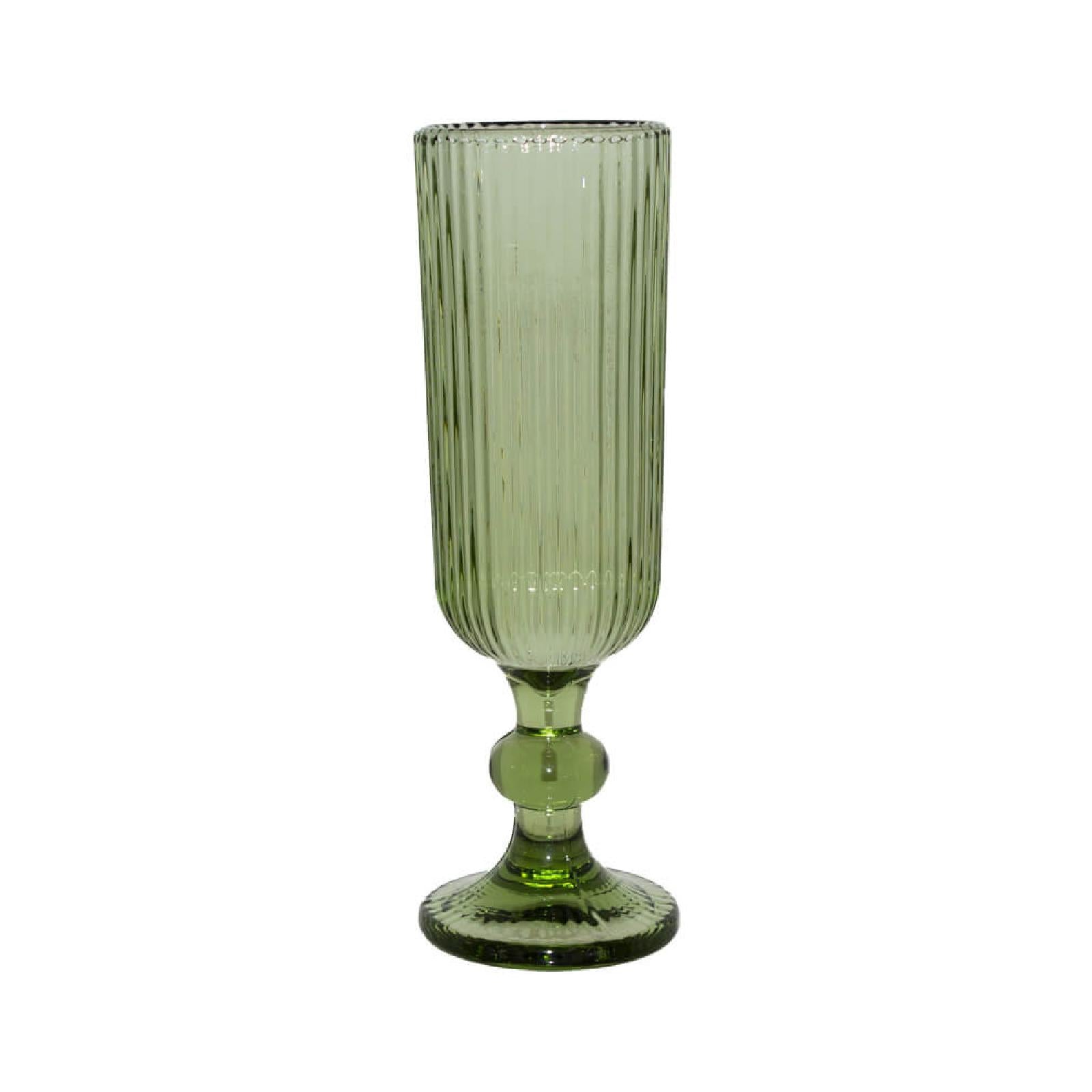 Ribbed green champagne flute