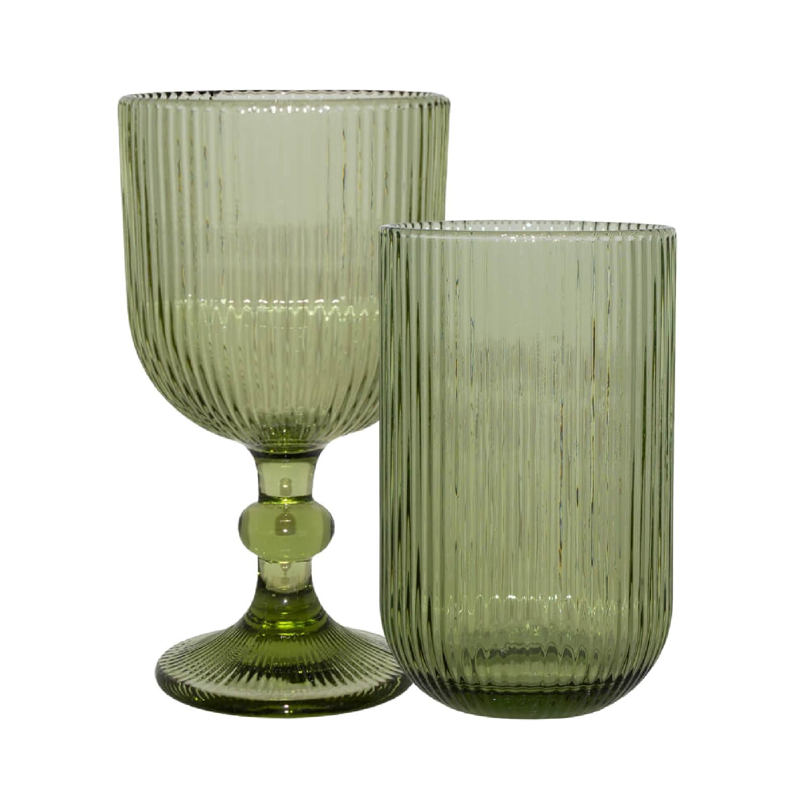 Ribbed green wine glass and hi-ball