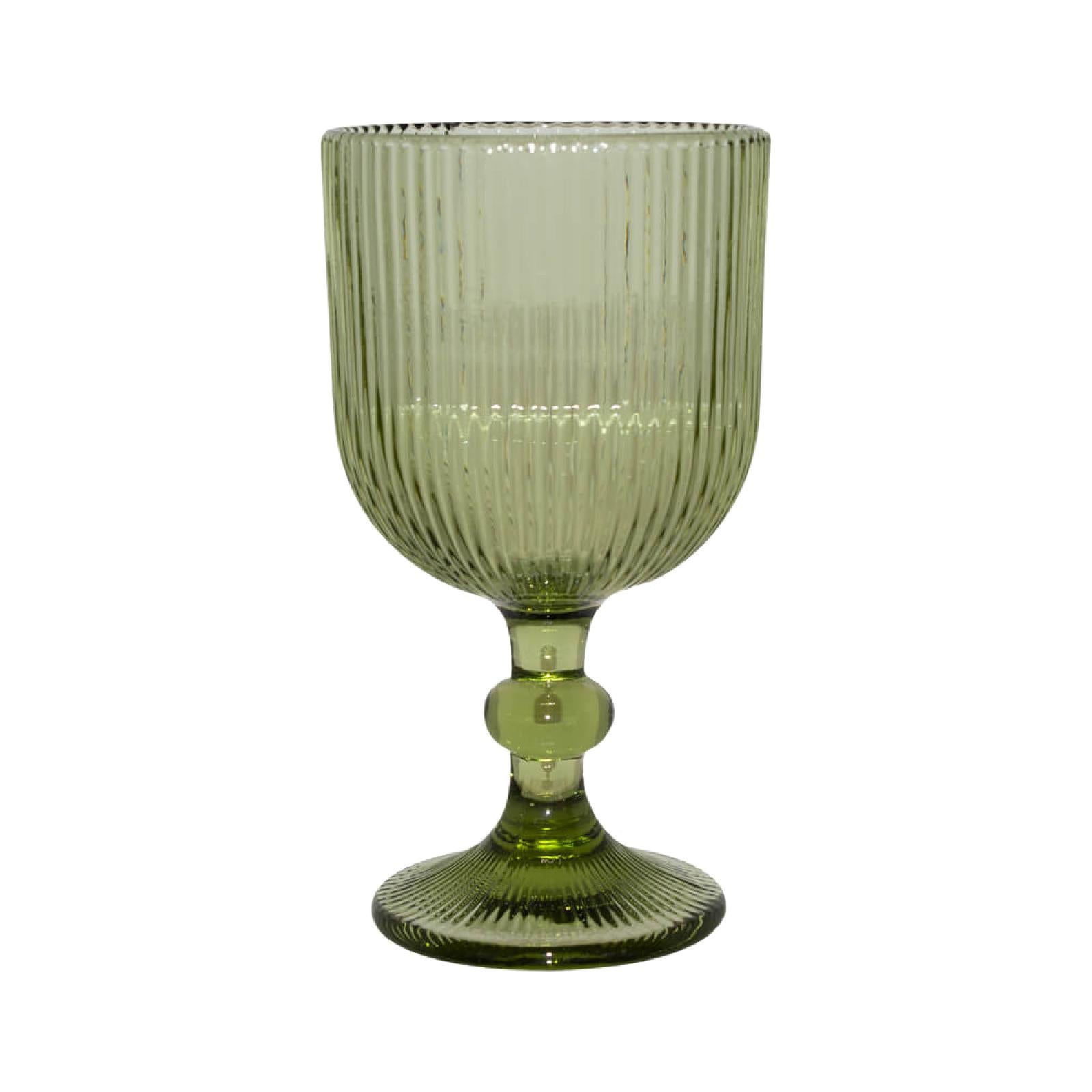 Ribbed green wine glass