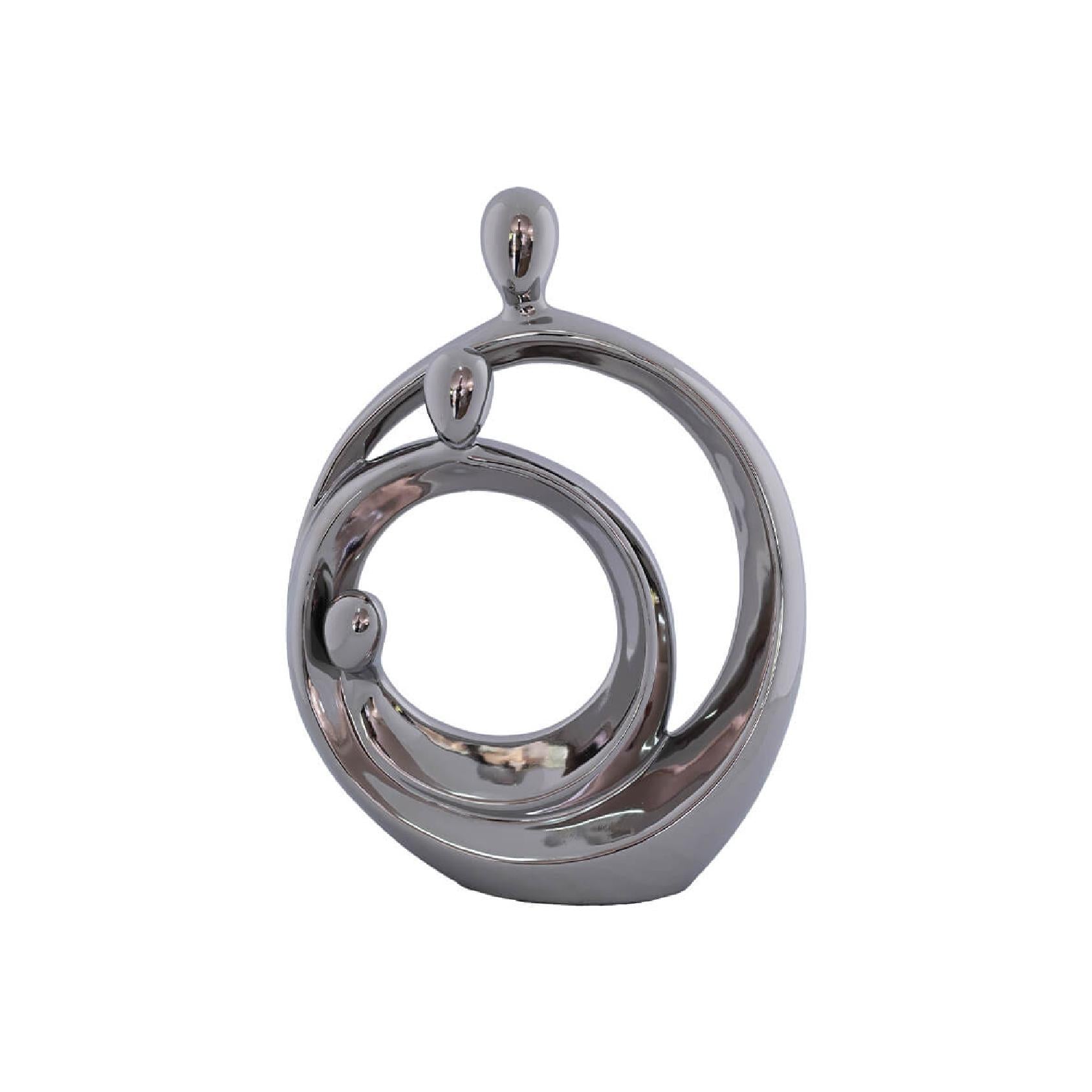 Silver ceramic abstract family sculpture with nested circular forms