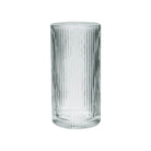 Clear glass ribbed hi-ball on a white background