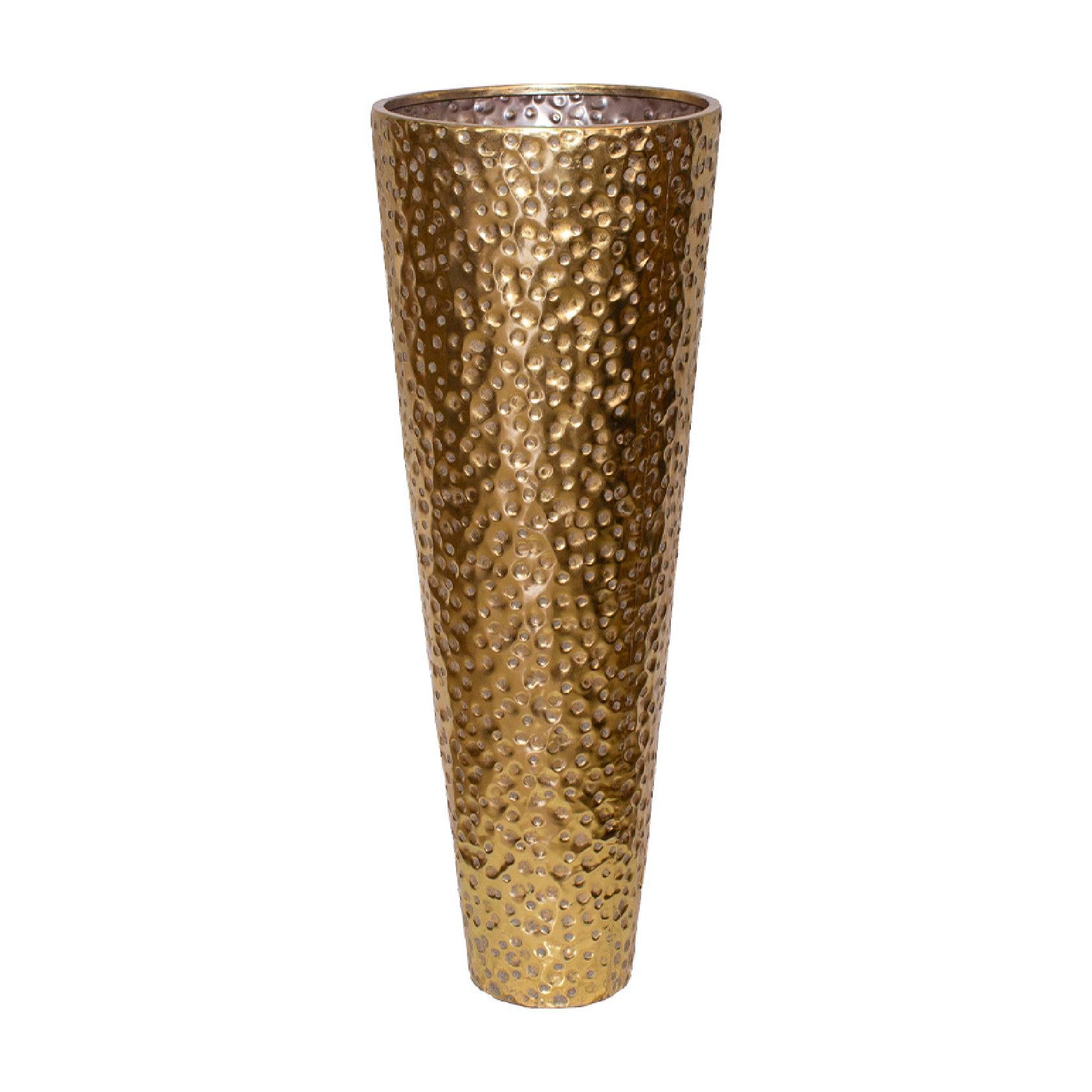 Tall decorative hammered planter in gold