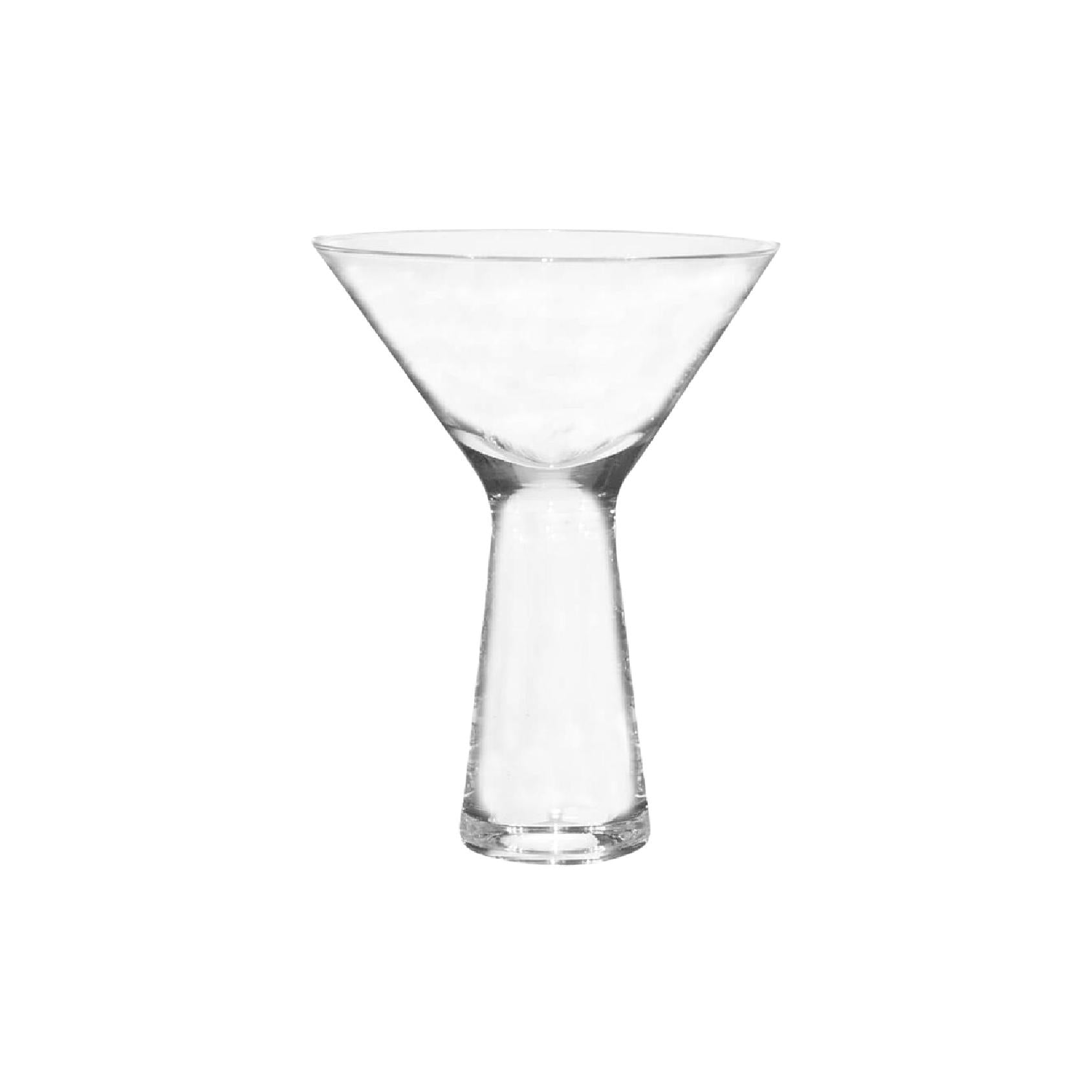 Clear tapered martini glass with a tall, modern silhouette