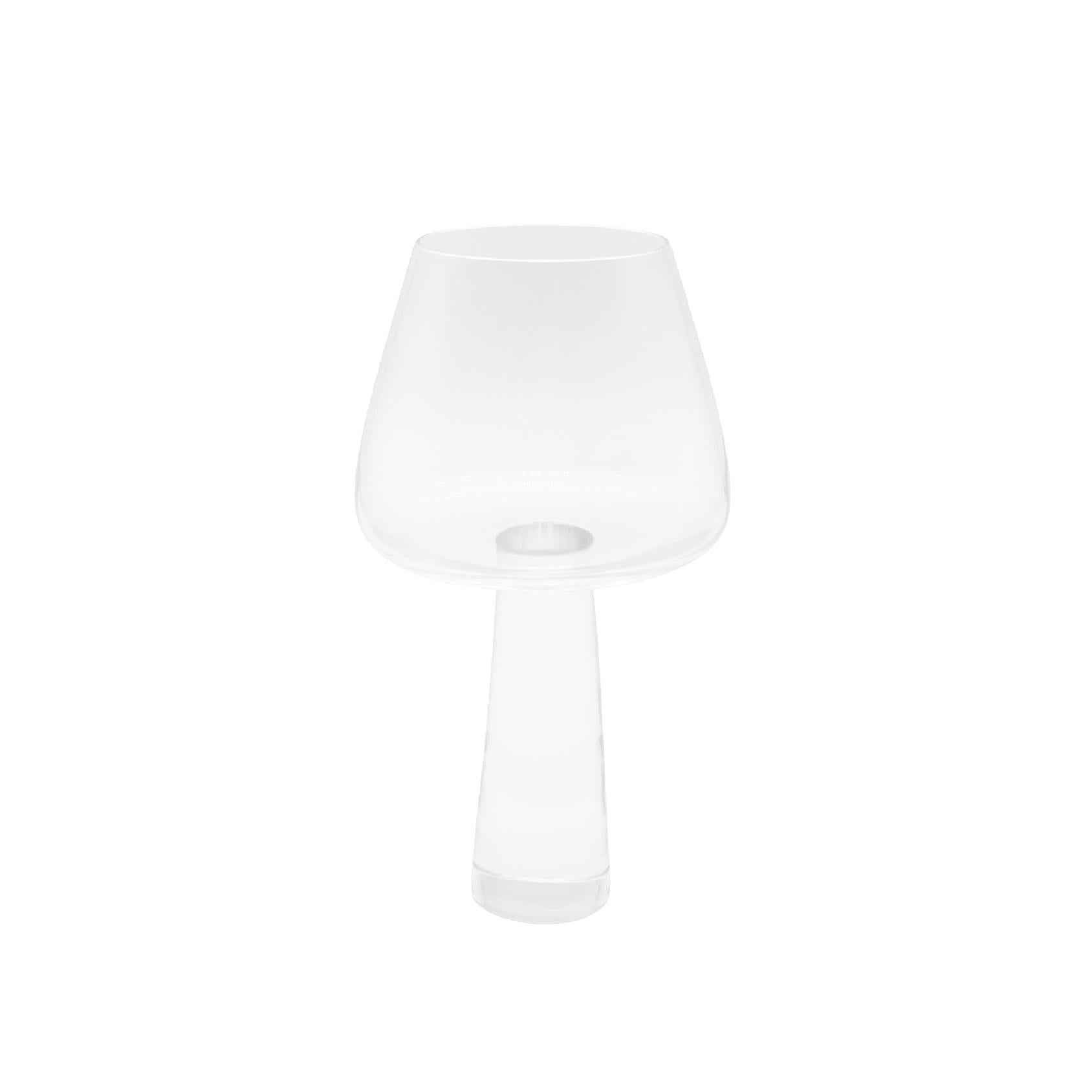Clear tapered wine glass with a tall, modern silhouette