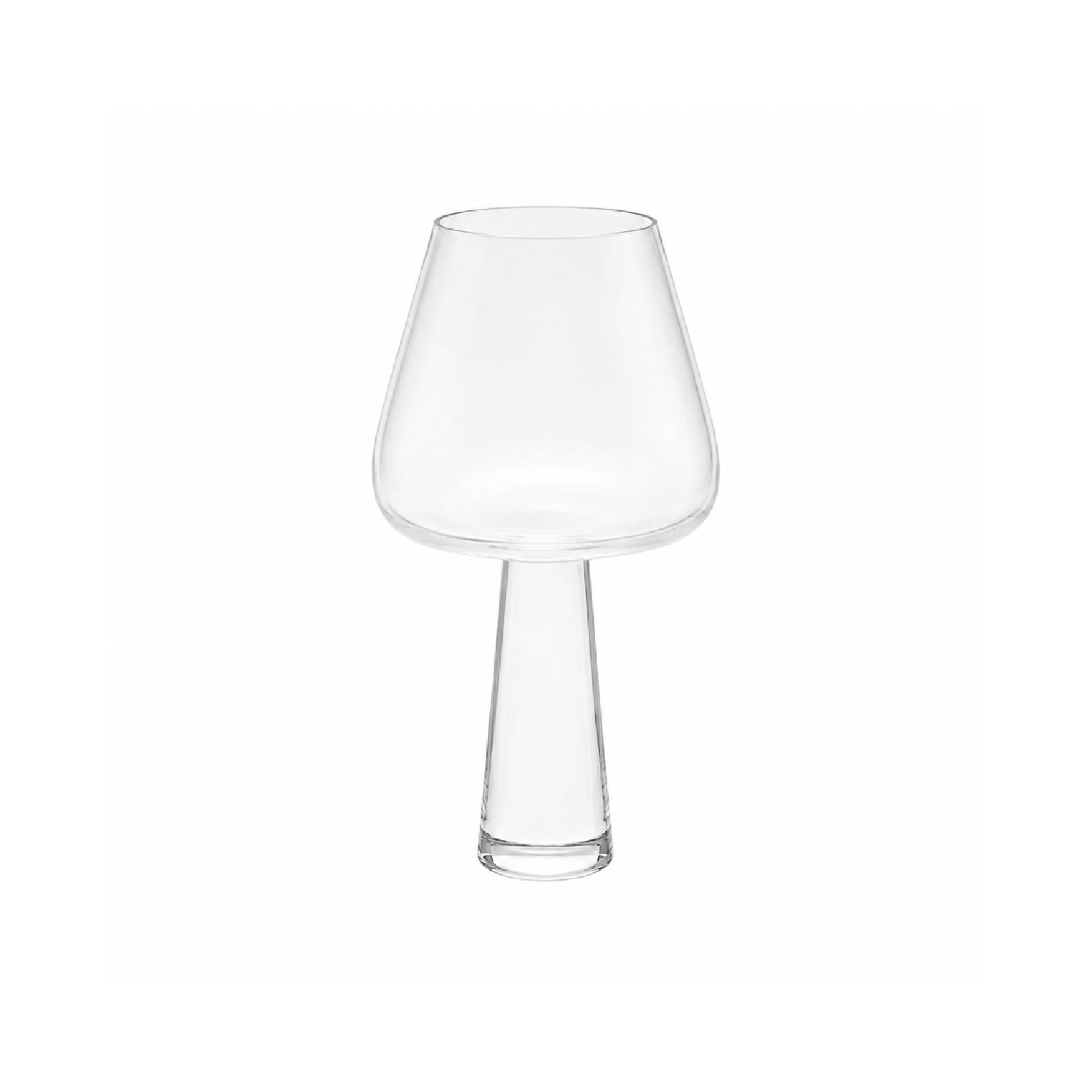 Clear tapered wine glass with a tall, modern silhouette