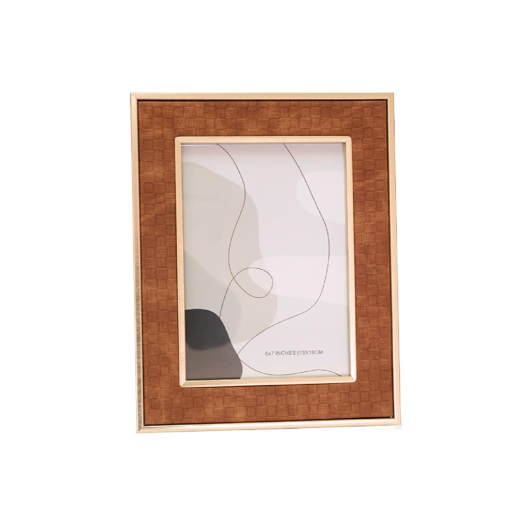 Textured faux leather photo frame with gold border