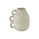 Handled ceramic vase in textured off-white finish with three looped side handles