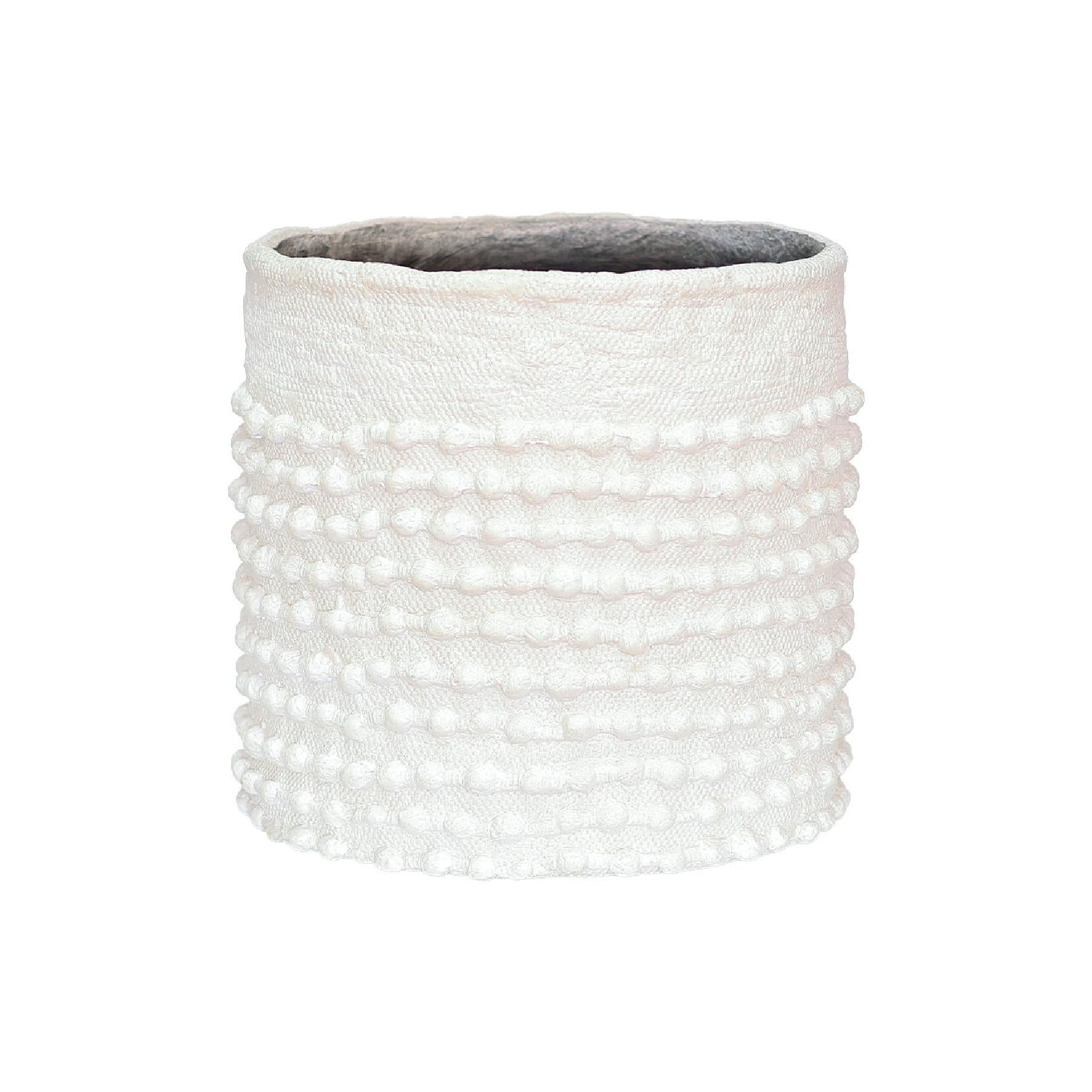 Round white textured ceramic planter