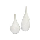 Set of two modern white ceramic art vases with matte finish