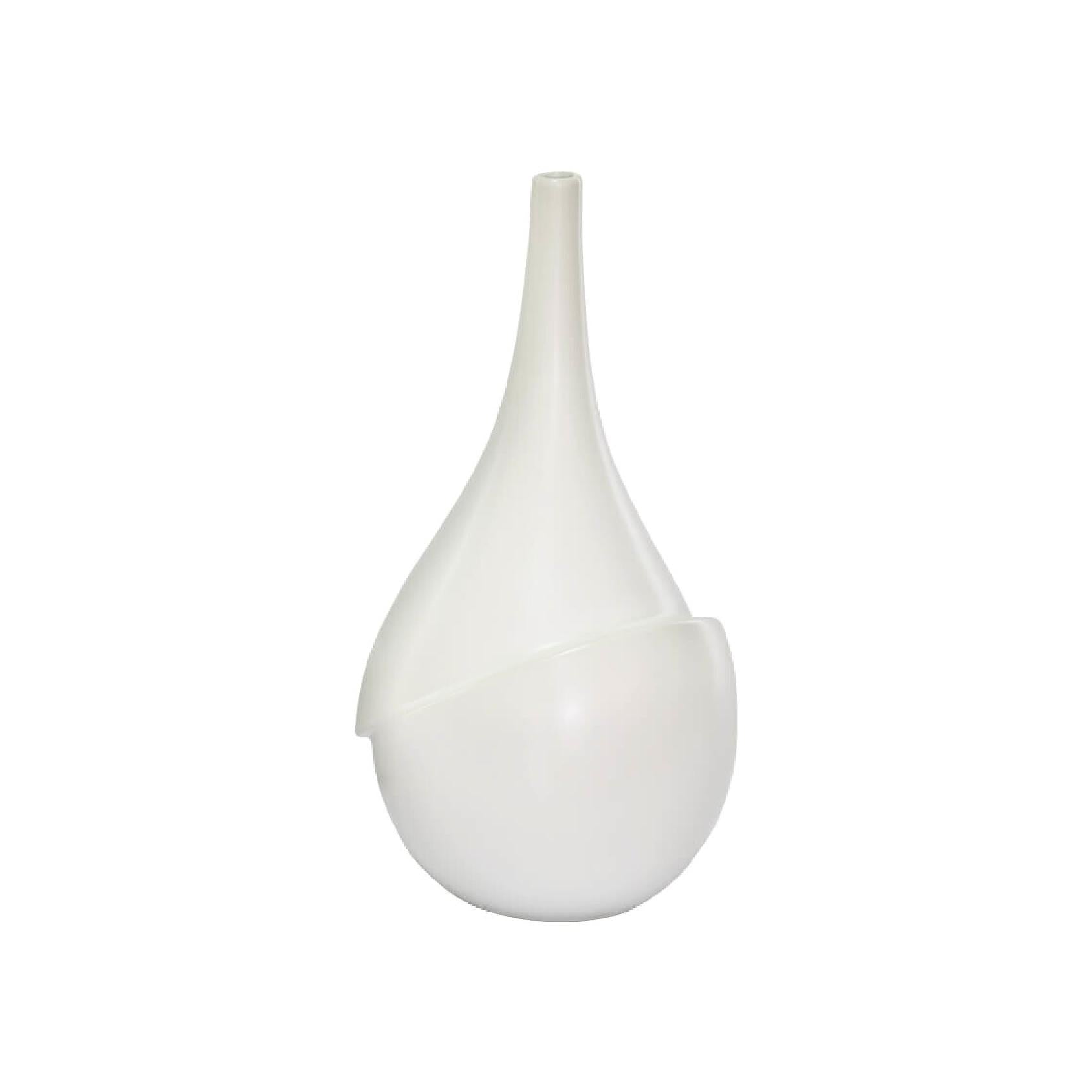 White ceramic art vase with asymmetrical sculptural design