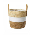 Woven seagrass basket with white stripe
