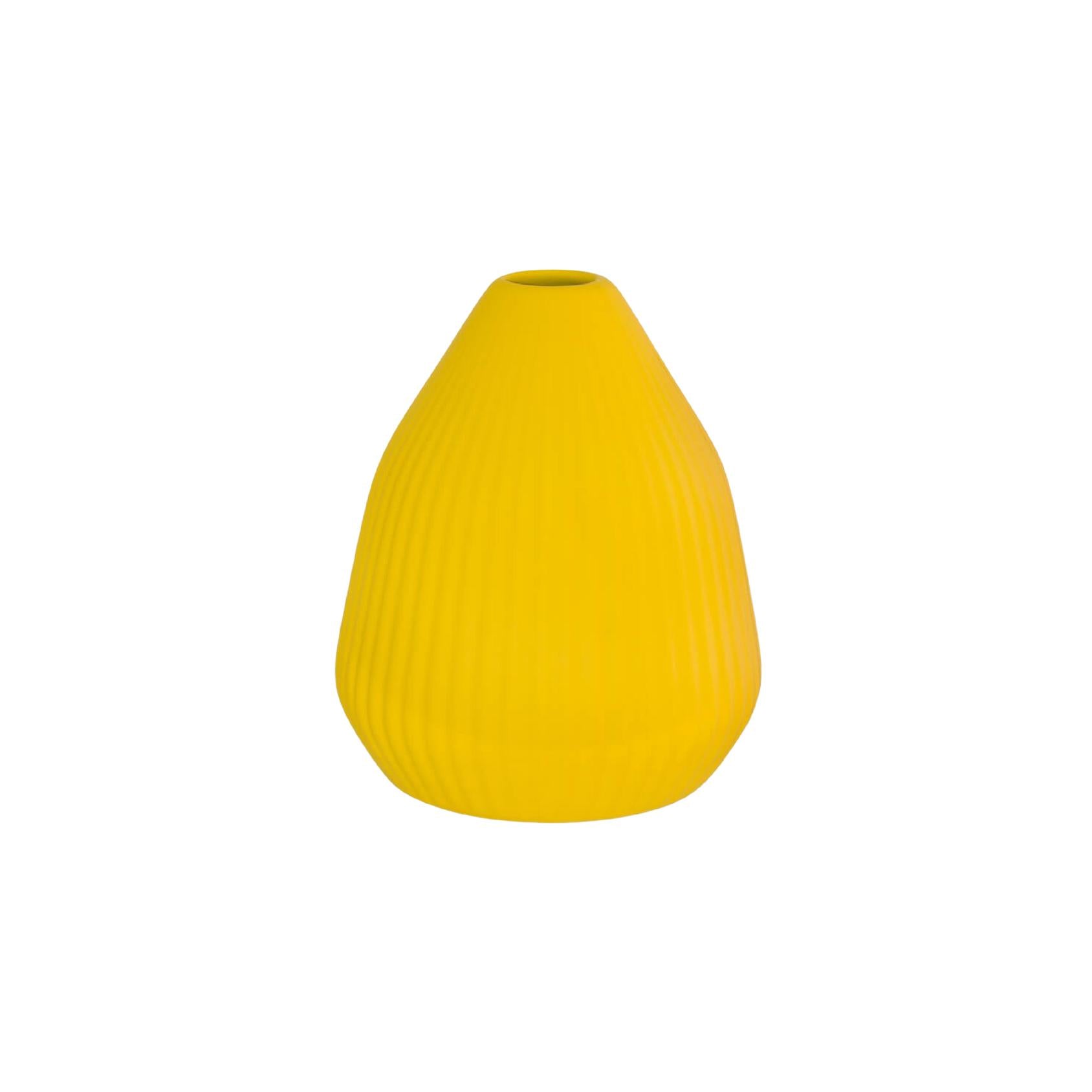 Yellow ribbed ceramic vase